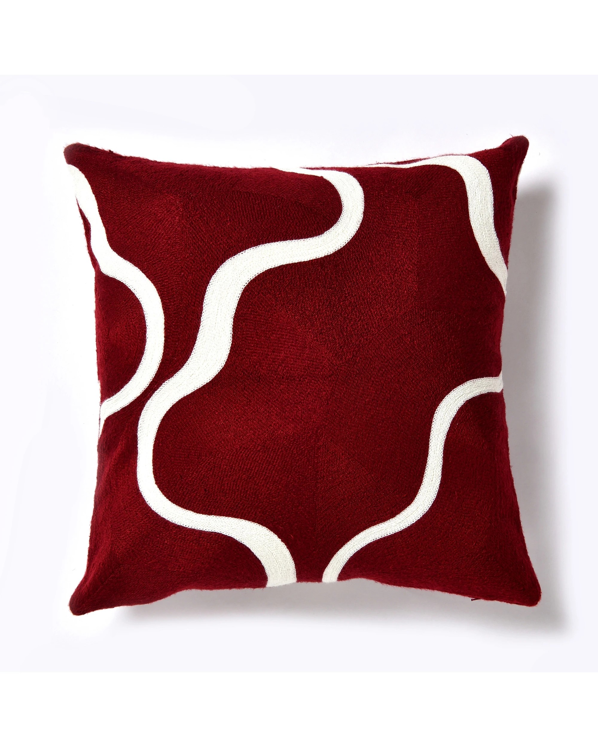 1 Cadence & Co. Louise Crewel Embroidered Cushion 45x45cm - Wine, 1 of 5