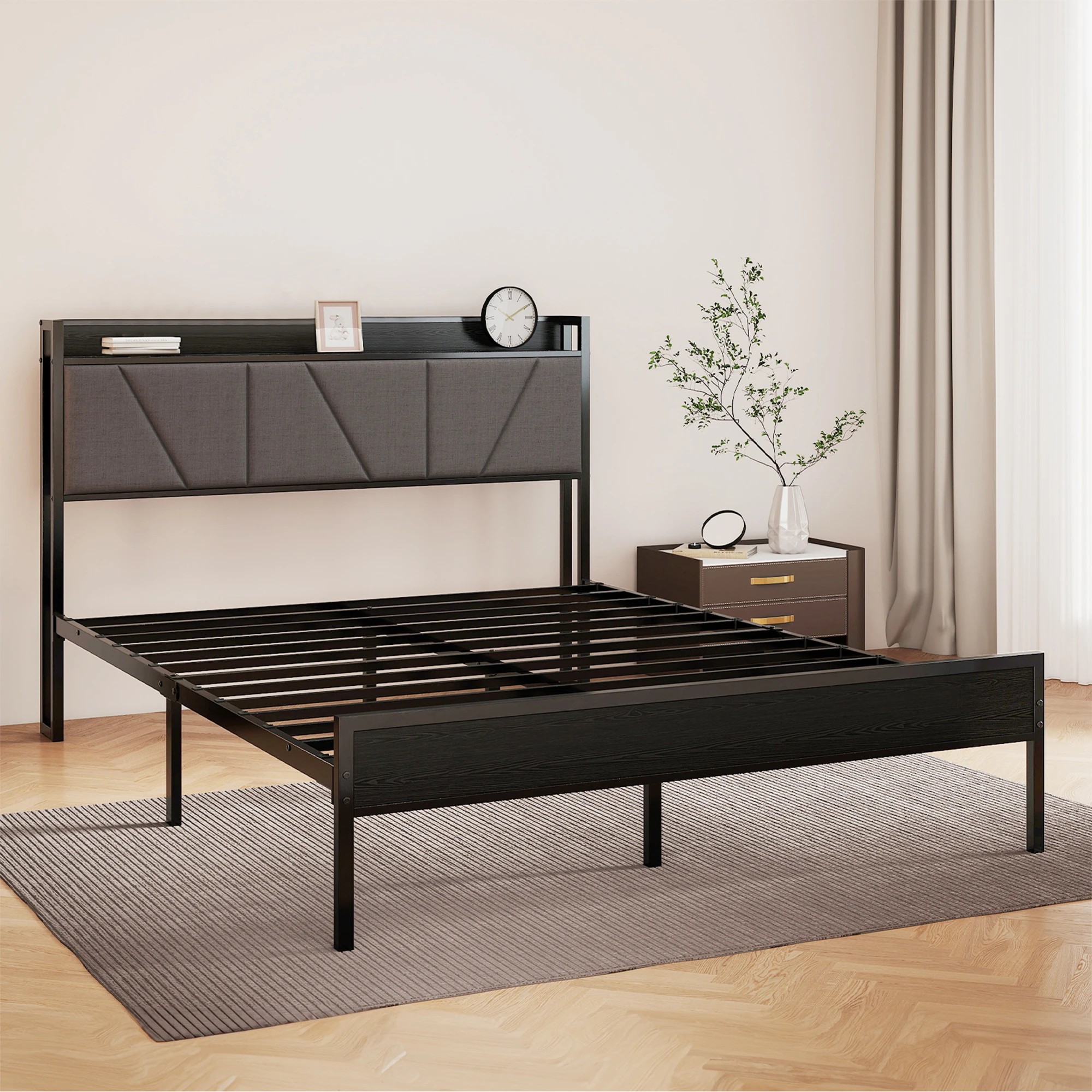 7 Levede Double Bed Frame with Storage Headboard and Charging Station - Grey, 7 of 9