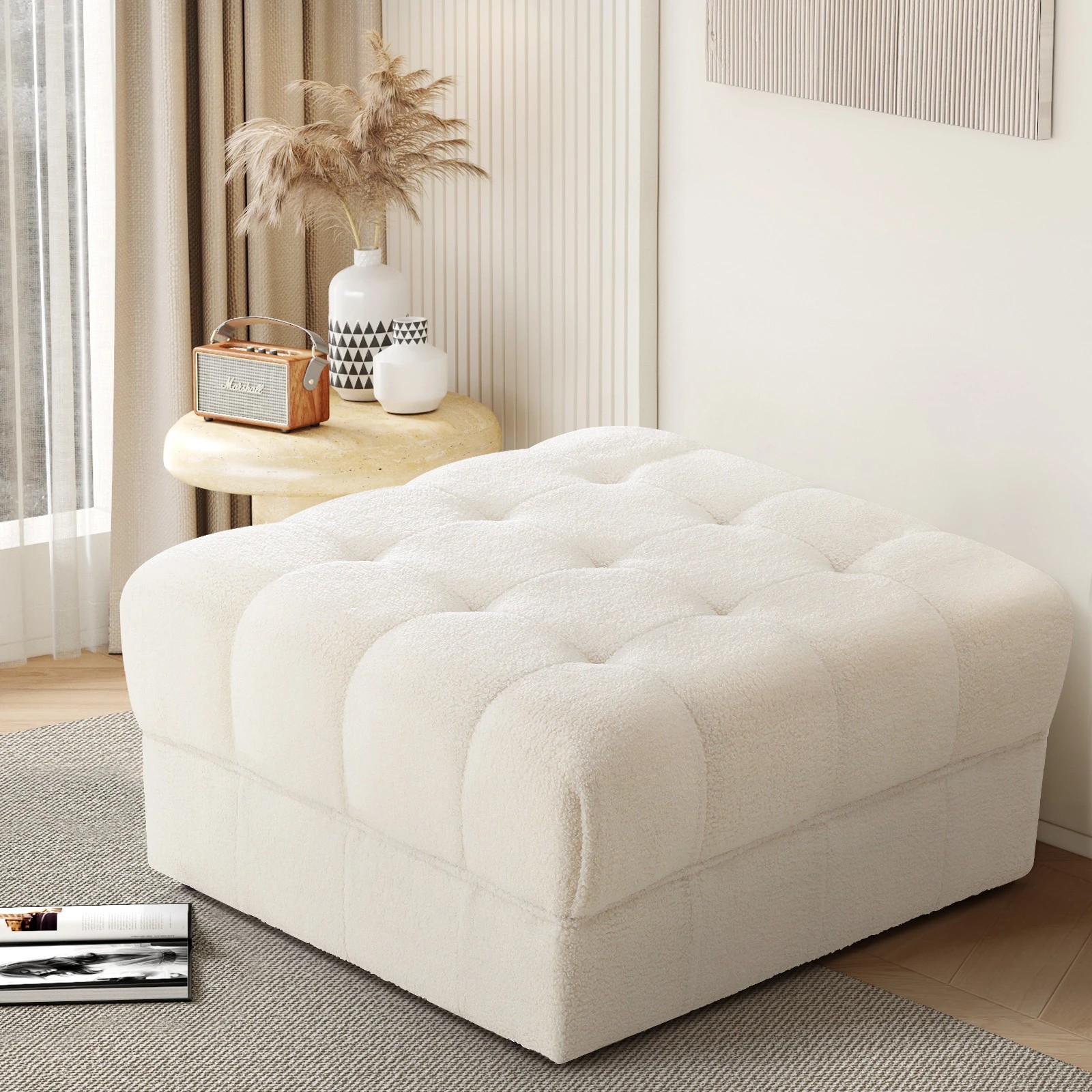 2 Oikiture 1 Seater Boucle Modular Ottoman Lounge Chair Armless Tofu
 - White, 2 of 10