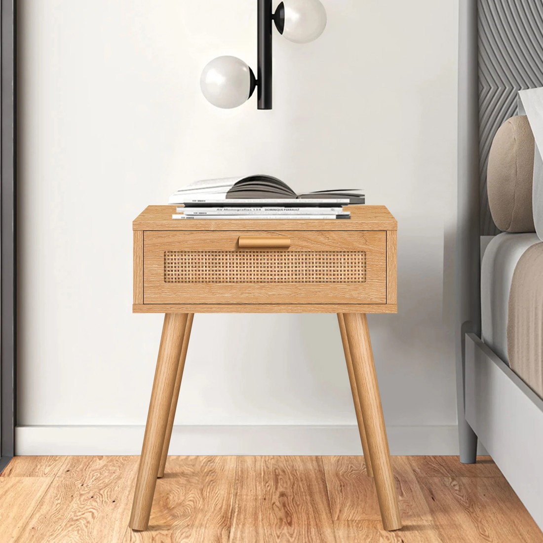 10 Alfordson Bedside Table Nightstand Side Storage Drawer Wooded Rattan - Oak, 10 of 10