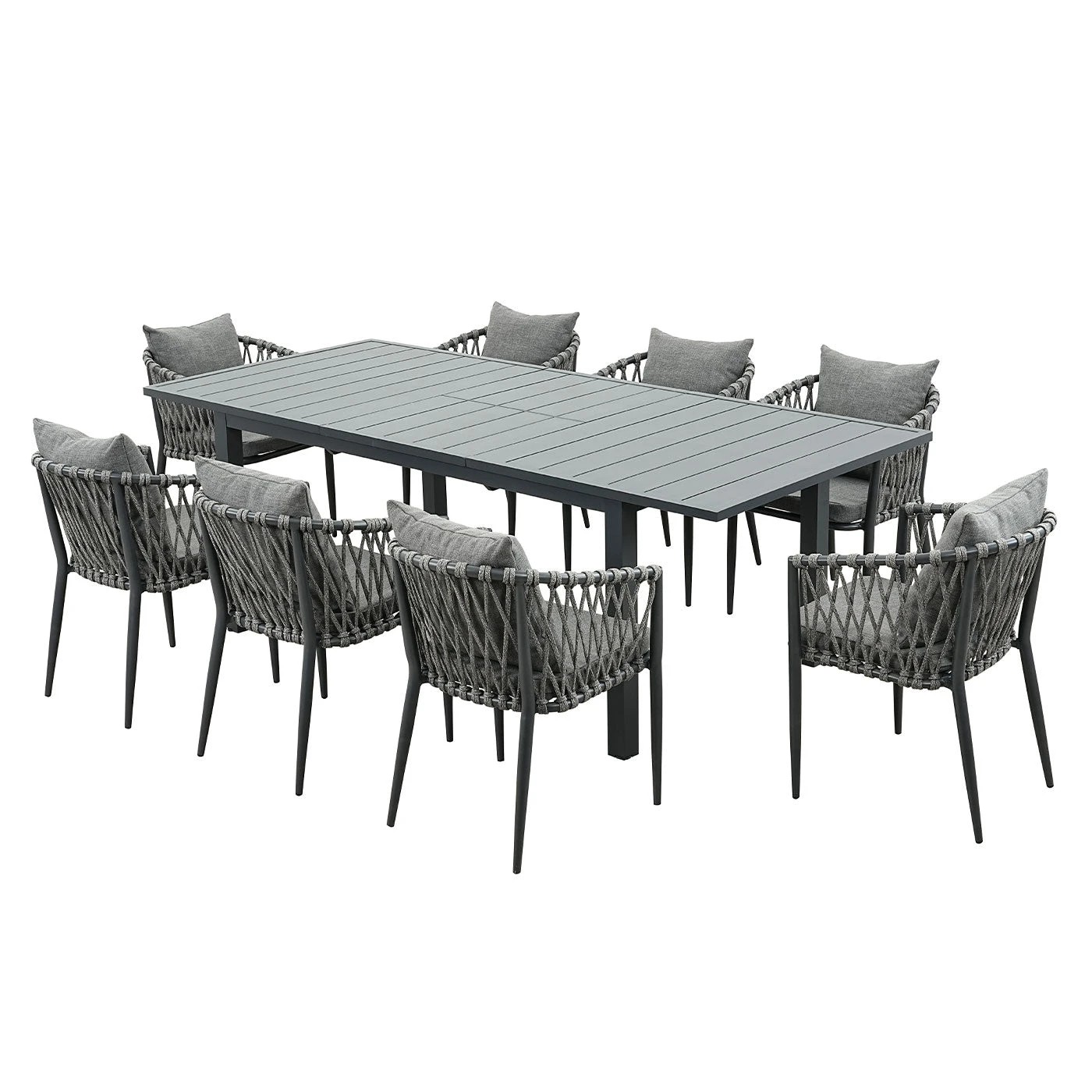 1 Moda Living Mornington 9-Piece Charcoal Aluminium Outdoor Dining Set - Dark Grey Cushions - Charcoal, 1 of 10