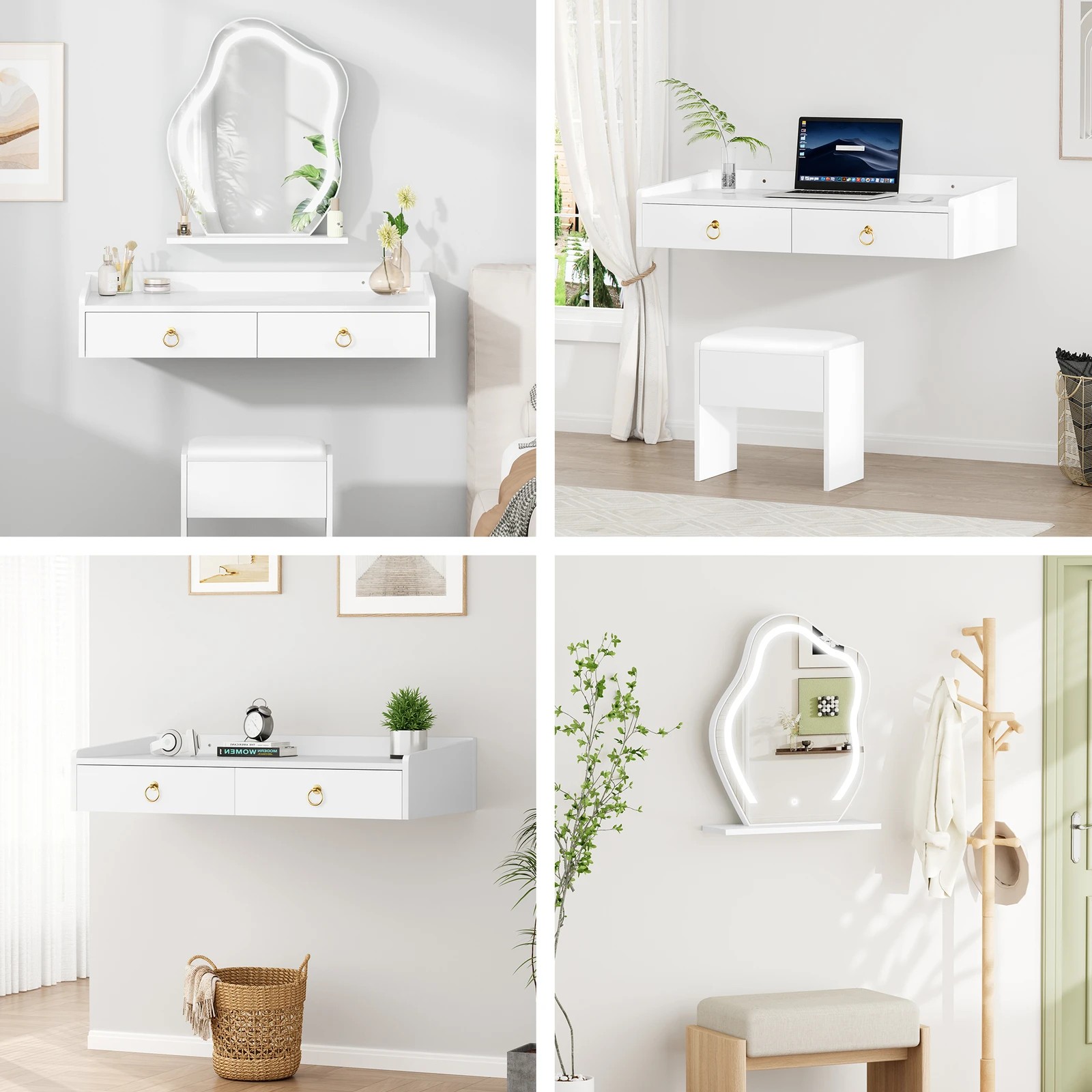 5 Alfordson Dressing Table Stool Floating Makeup LED Vanity Desk - White, 5 of 9