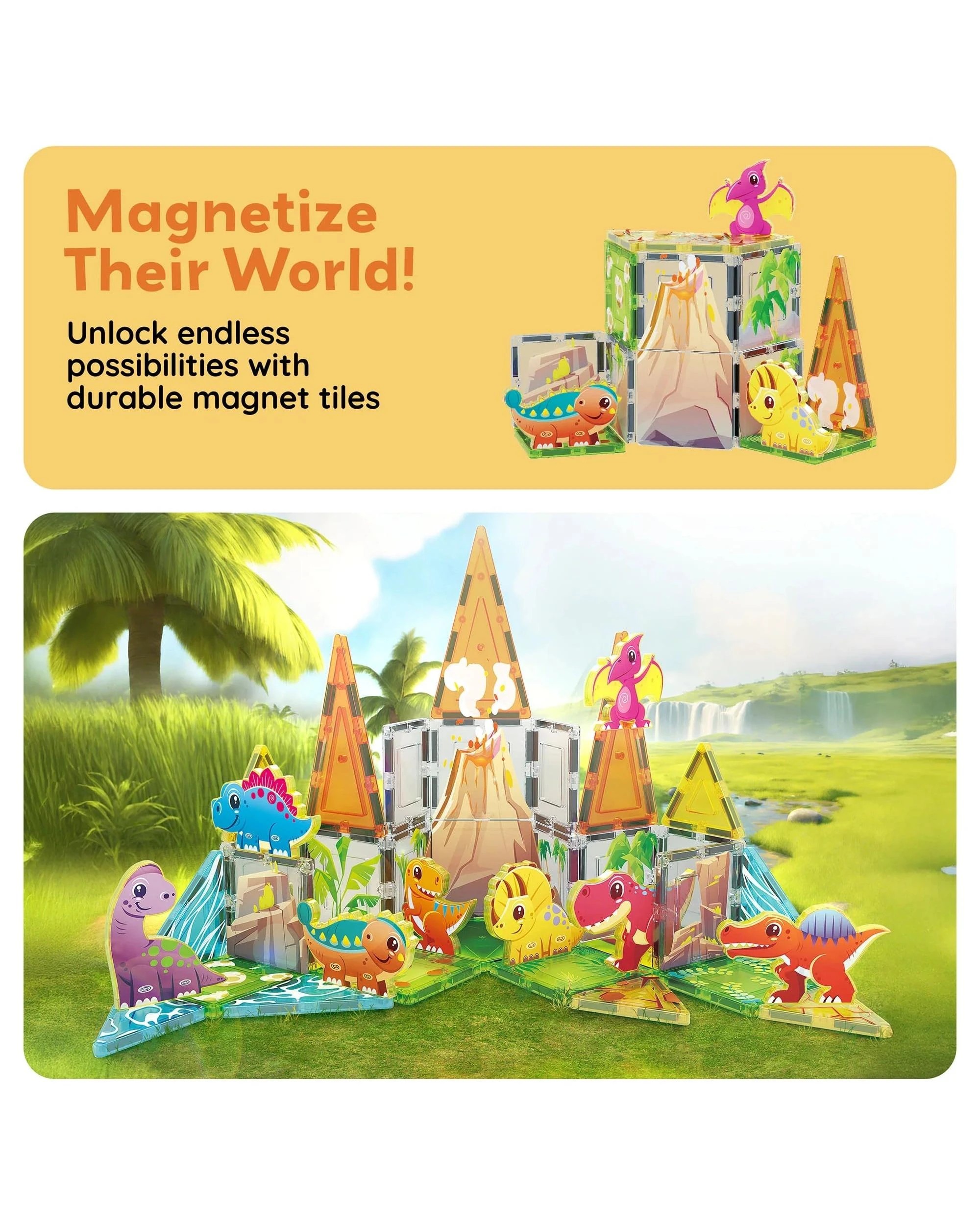 7 PicassoTiles Magnetic Tile Dino World Adventure Set Building Set 38 Pieces, 7 of 8