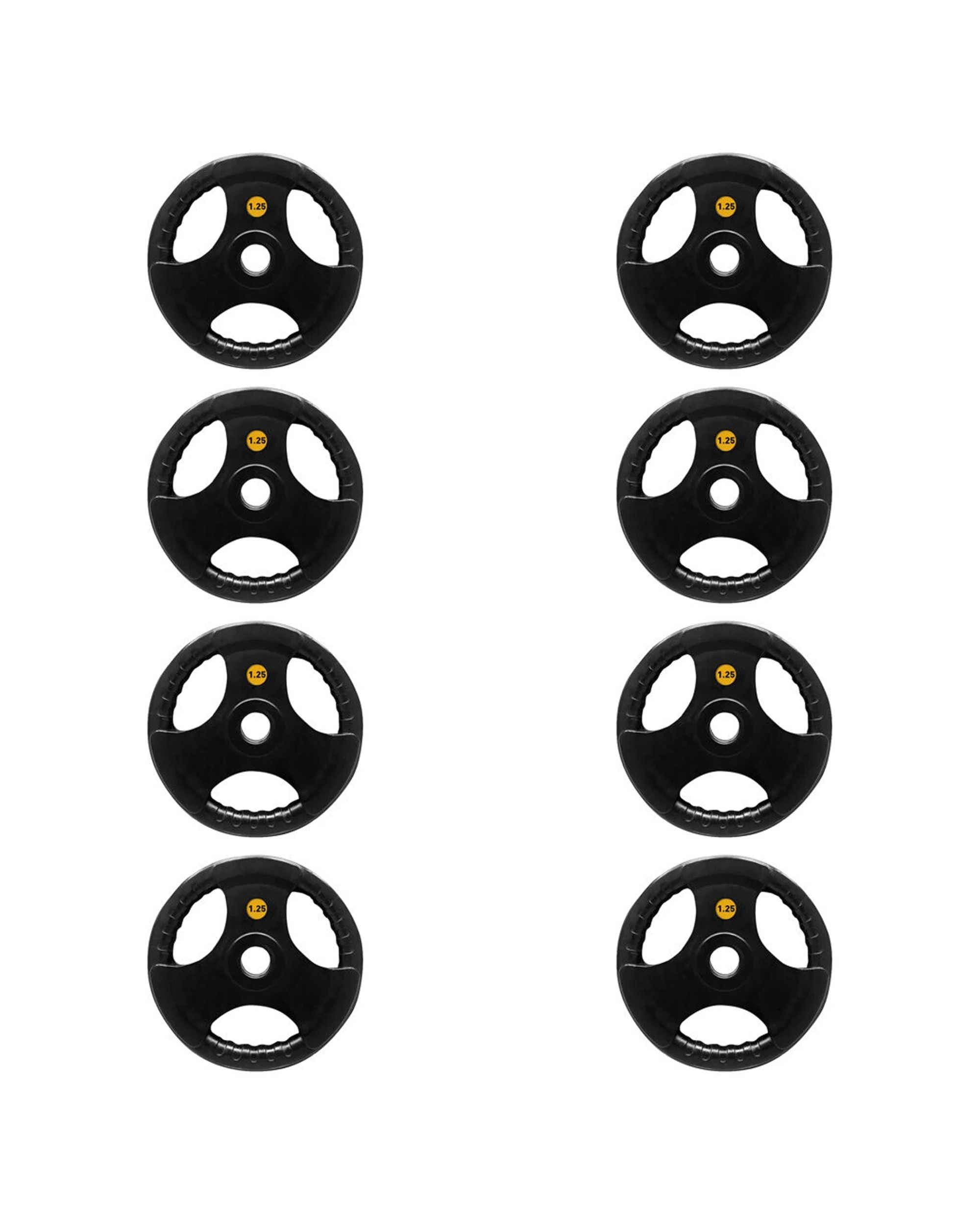 1 BODYWORX Olympic Rubber Grip Plate 1.25kg 8 Pack 52mm Ergonomic Handles - Black, 1 of 2
