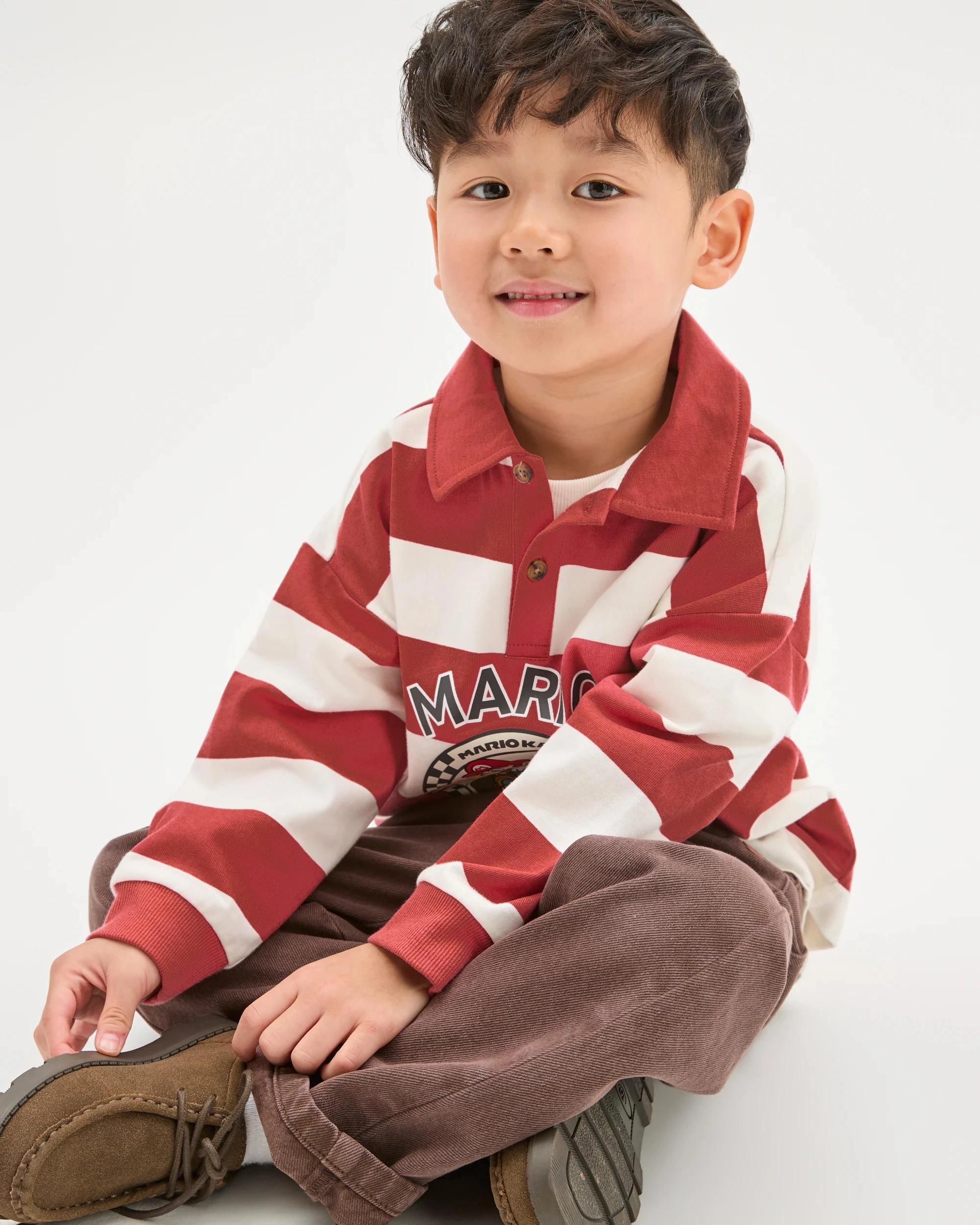 4 Super Mario Australian Cotton Striped Rugby Polo Jumper RED + WHITE, 4 of 6