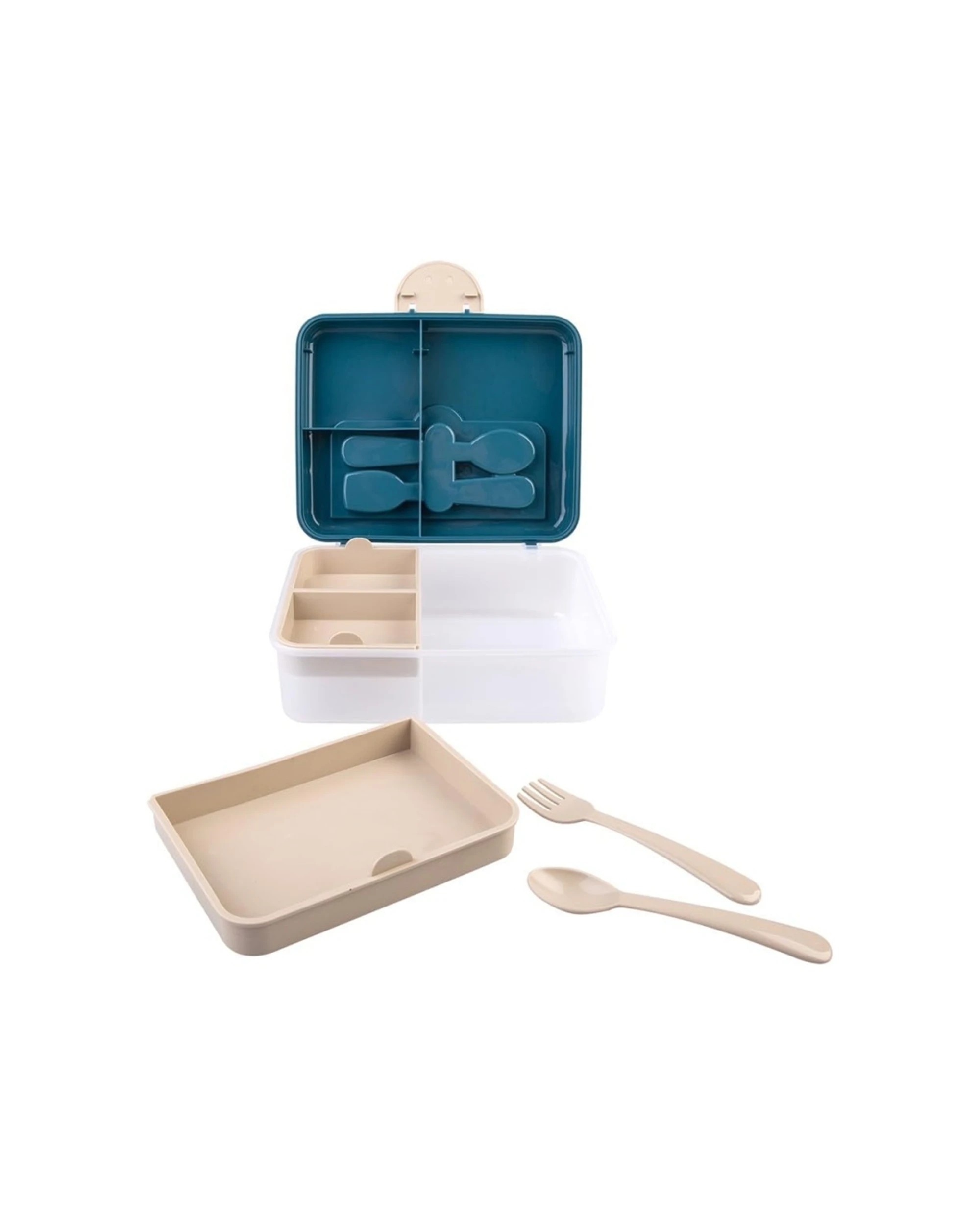 4 Melii Luxe 2-Tier Bento Box 6 Compartments With Spoon And Fork Easy Latch - Blue, 4 of 5