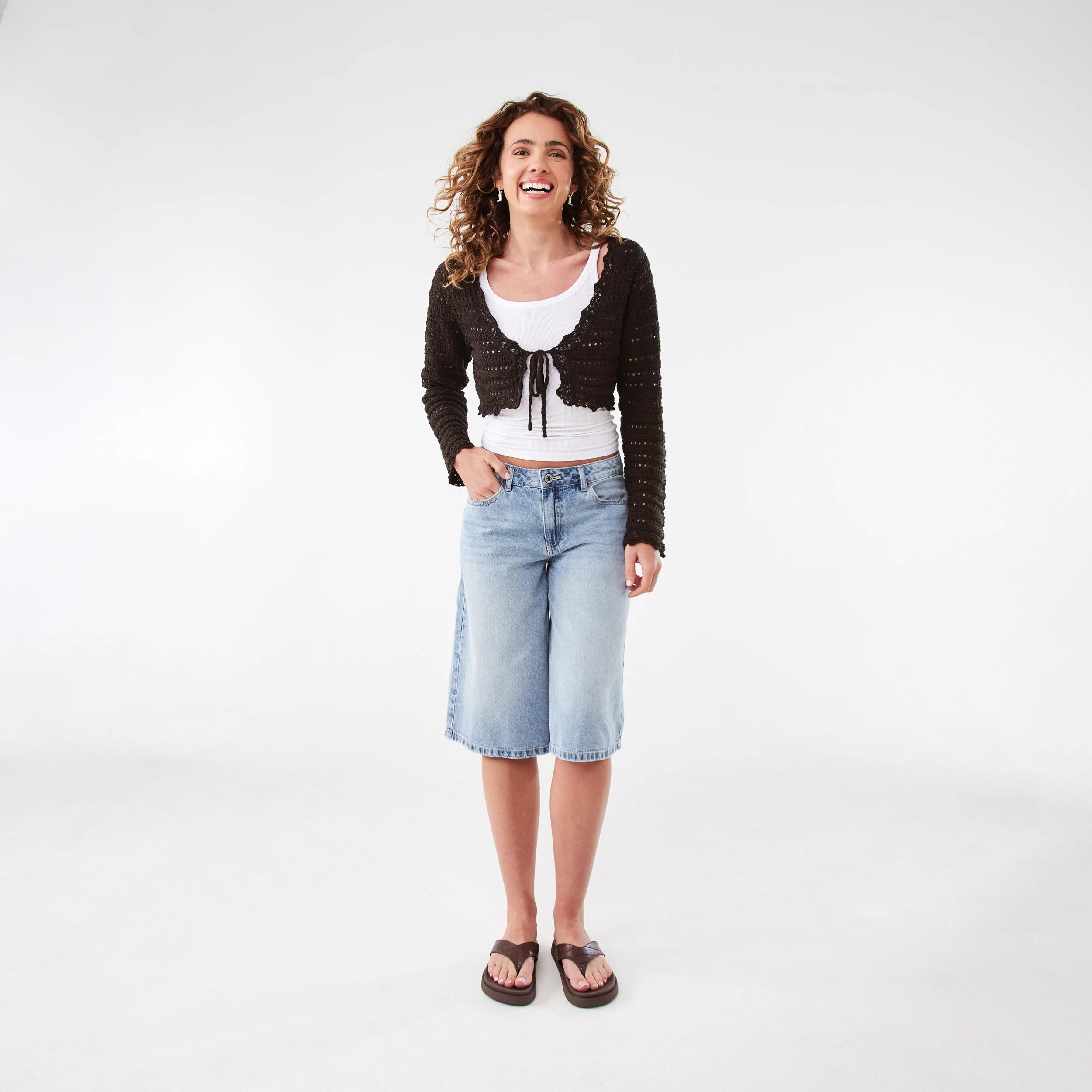 2 Long Sleeve Cropped Tie Cardigan Melt Brown, 2 of 8