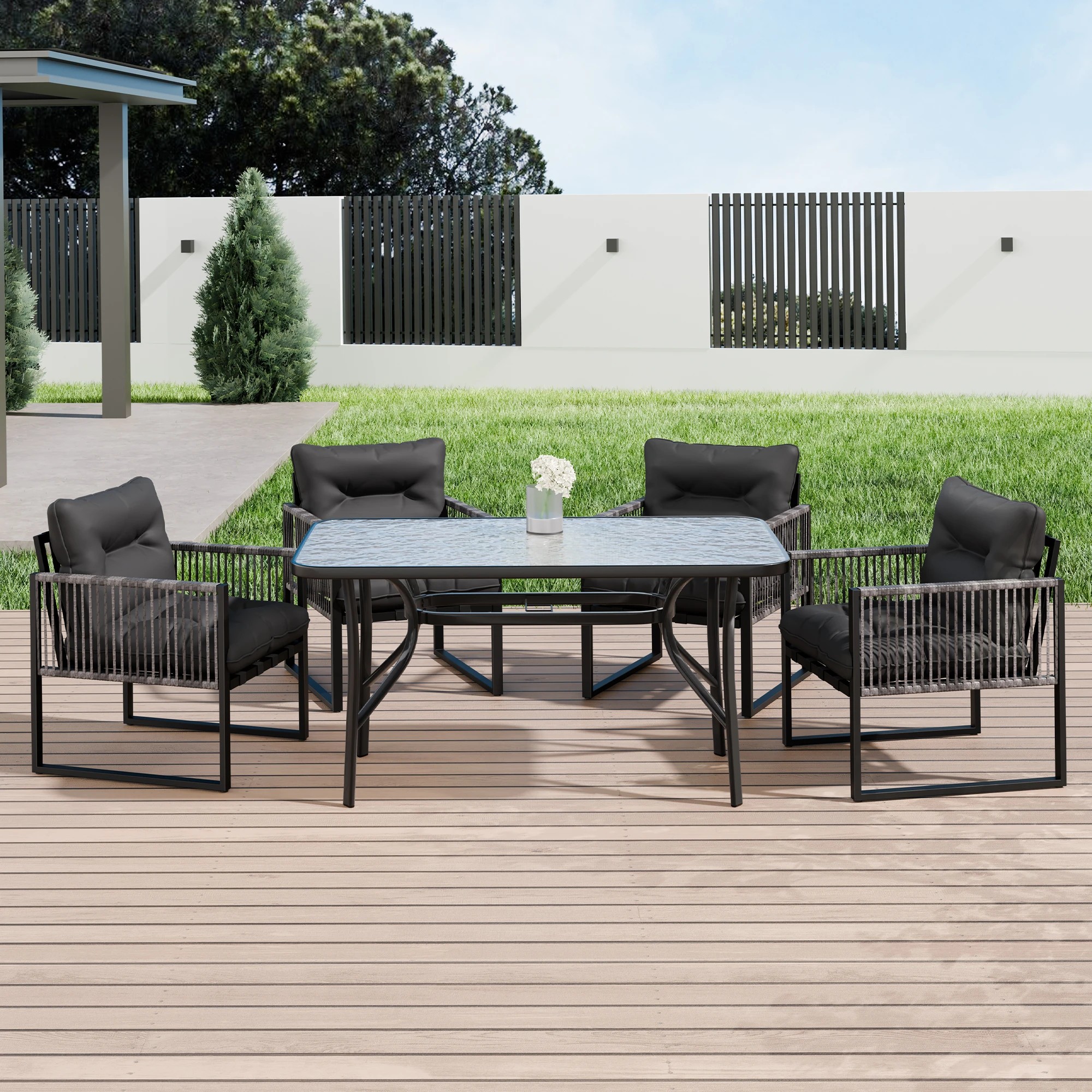 10 Alfordson Outdoor Furniture Dining Setting Patio Table Chairs Set Wicker Lounge - Grey, 10 of 10