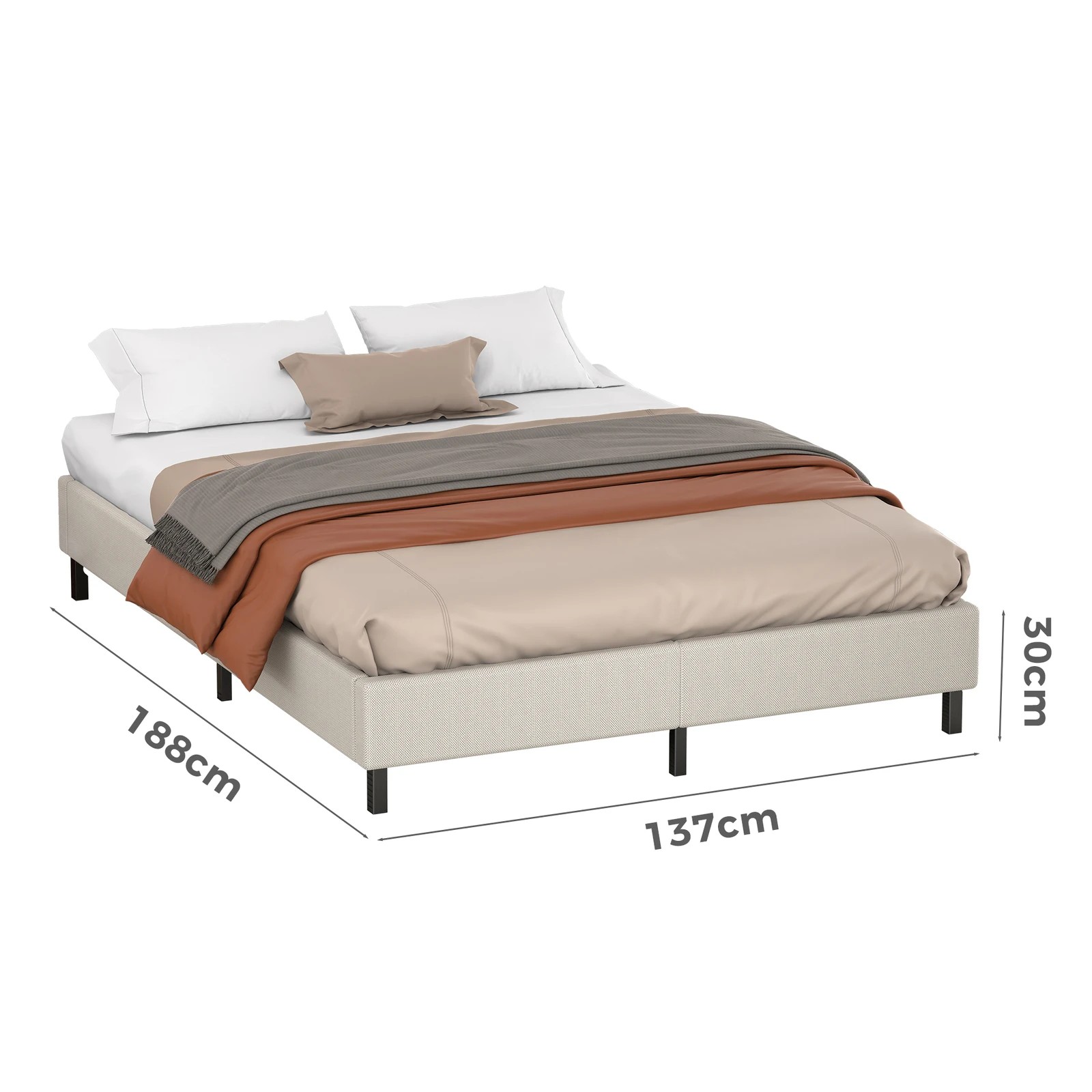 7 Alfordson Bed Frame Double Size Mattress Base Foundation Beige Fabric Basel - Beige, 7 of 10