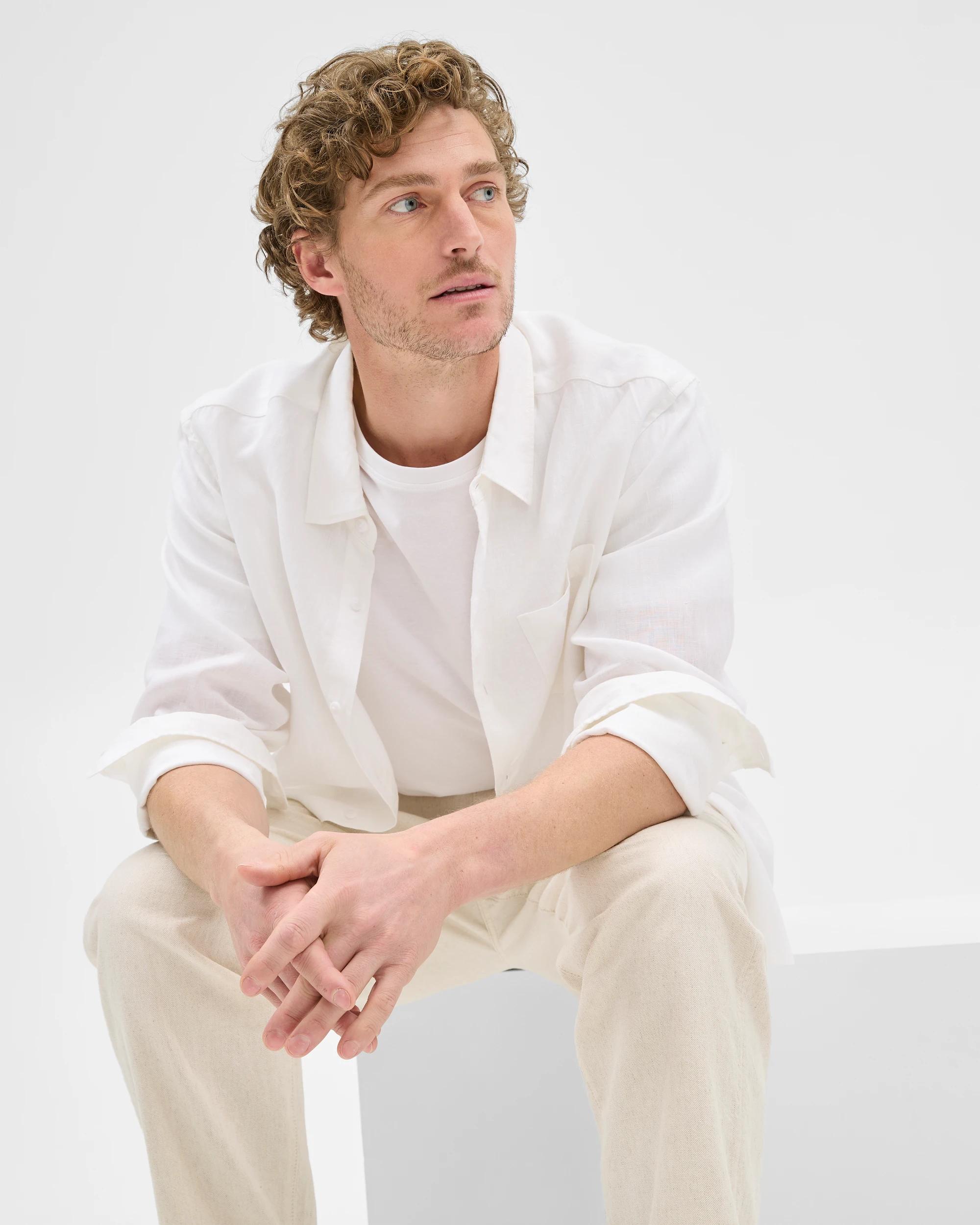 1 Target European Linen Long Sleeve Shirt WHITE, 1 of 6