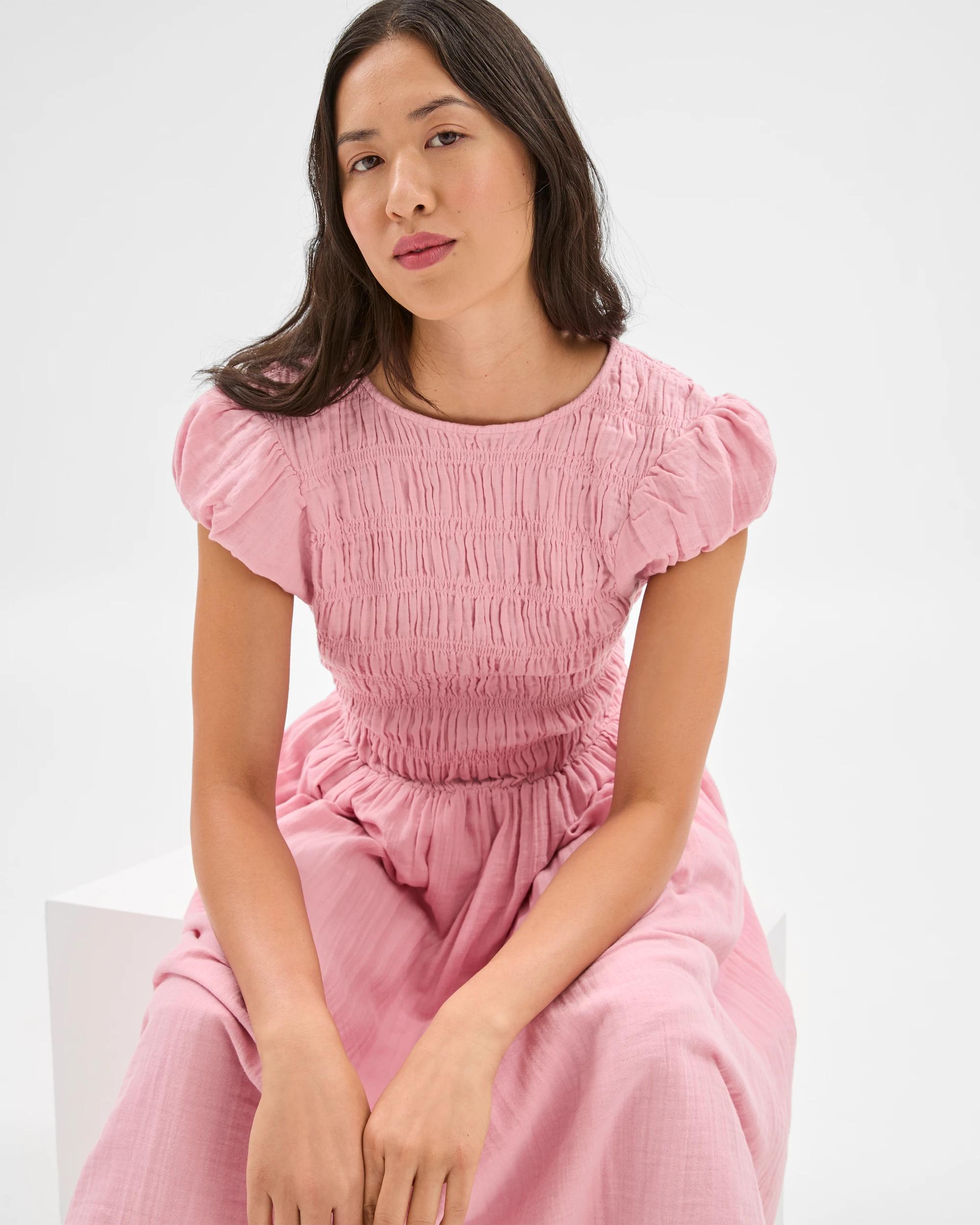 2 Target Australian Cotton Shirred Bodice Midi Dress PRETTY PINK, 2 of 6