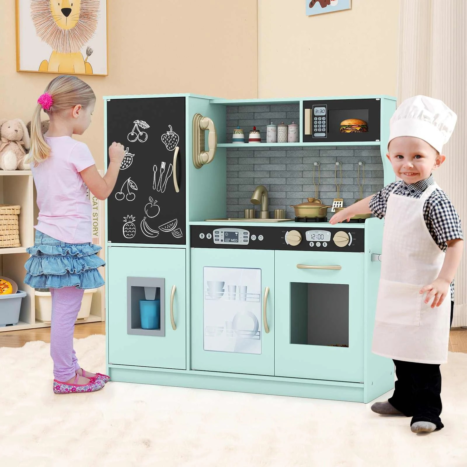 2 Costway Kitchen Playset Pretend Cooking Toy w/Cookware - Green, 2 of 2