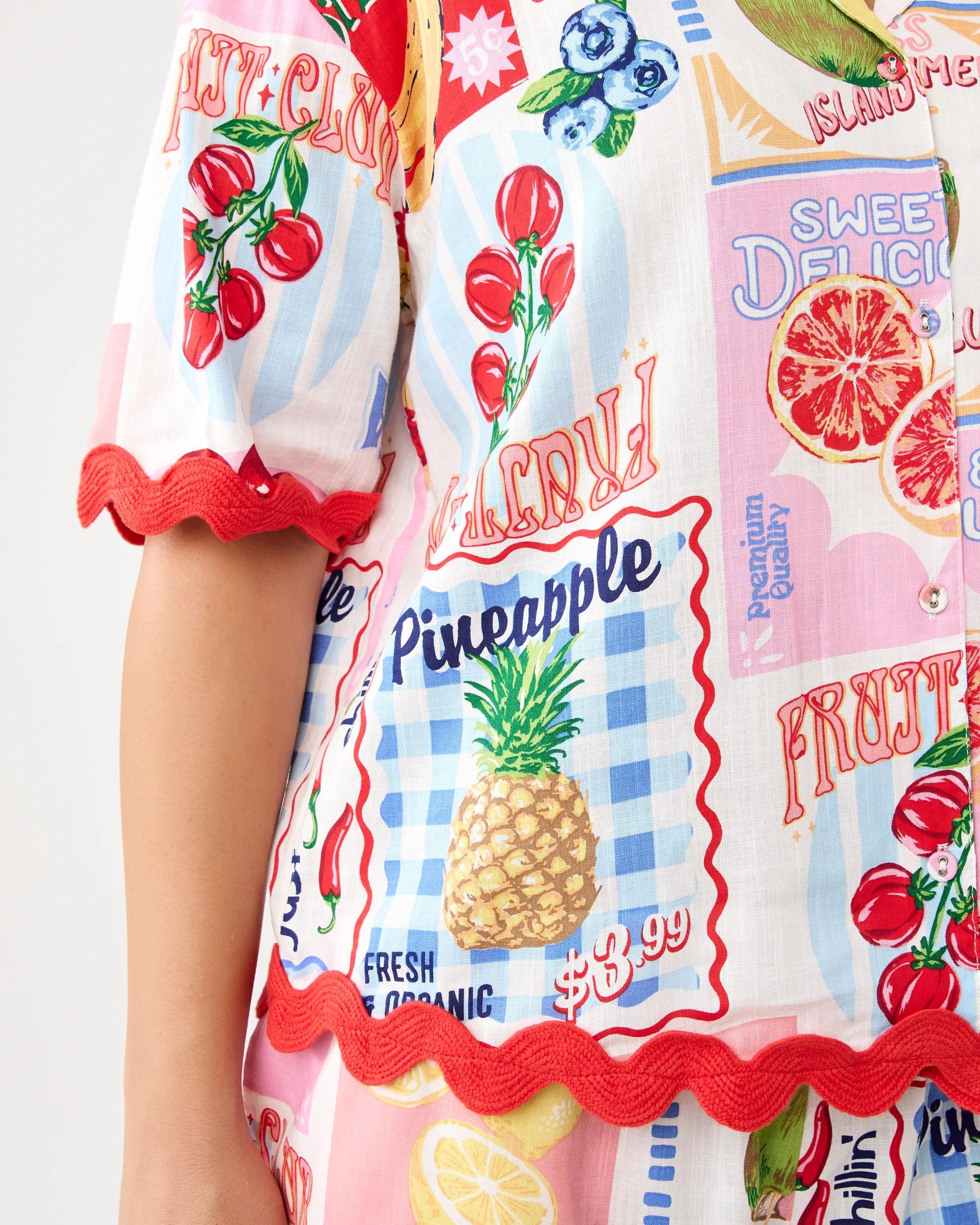 6 Short Sleeve Cotton Rick Rack Pyjama Set Sum Fruit, 6 of 9