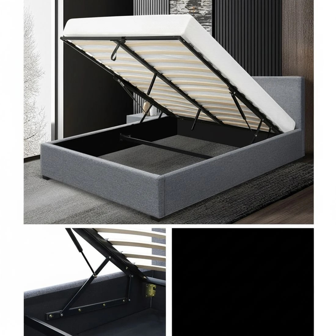 5 Artiss Bed Frame Double Size Gas Lift NINO - Grey, 5 of 9