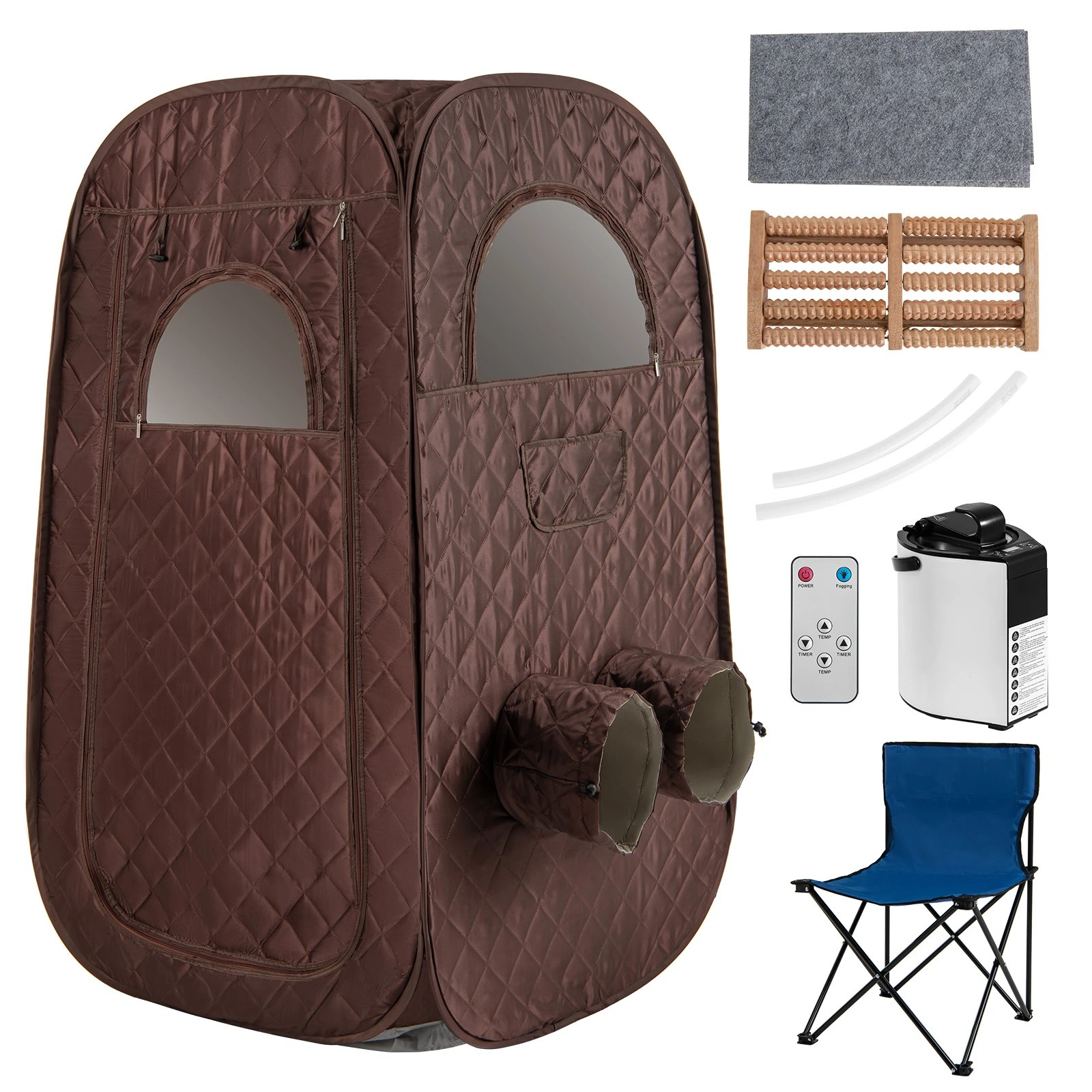1 Costway Portable Steam Sauna Tent w/Timer 1000W 3L Steam Generator Remote Control & Foot Massager Spa - Brown, 1 of 1