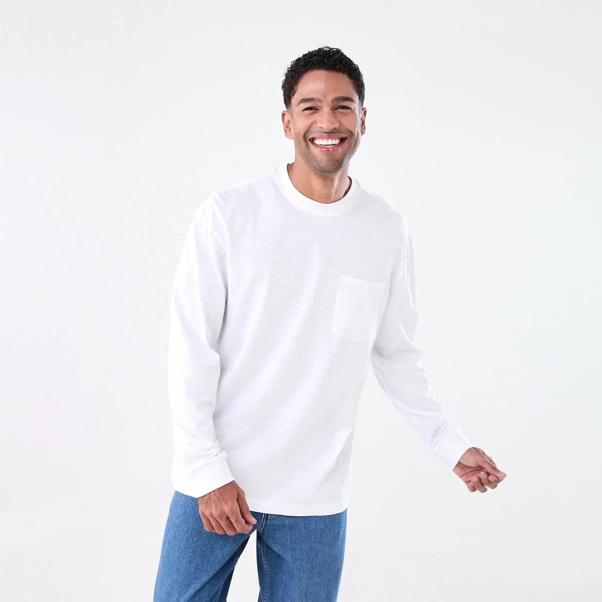 1 Long Sleeve Oversized Slub Pocket T-shirt WHITE, 1 of 6