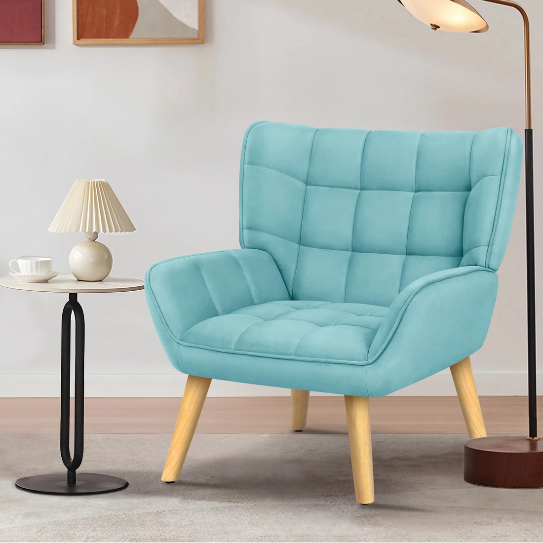 4 Alfordson Armchair Accent Chair Upholstered Lounge Sofa Tub Couch Velvet - Blue, 4 of 9