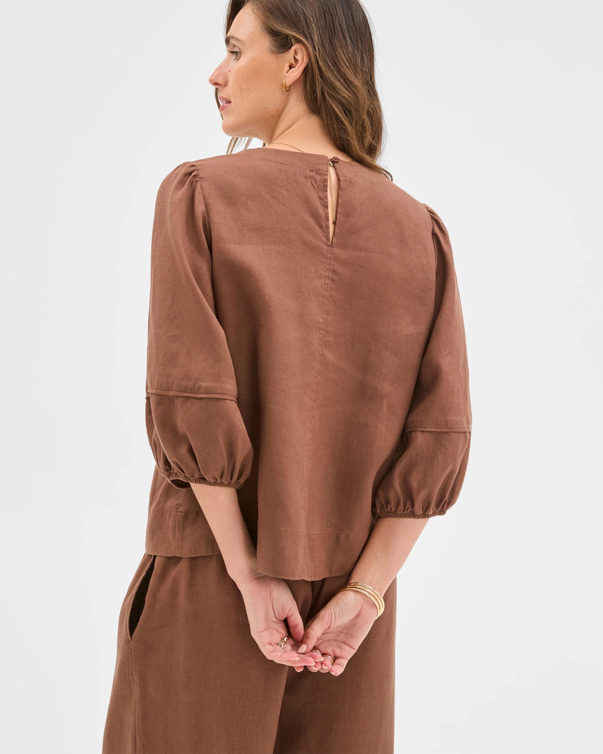 6 Target Woman European Linen Popover Blouse WARM BROWN, 6 of 6