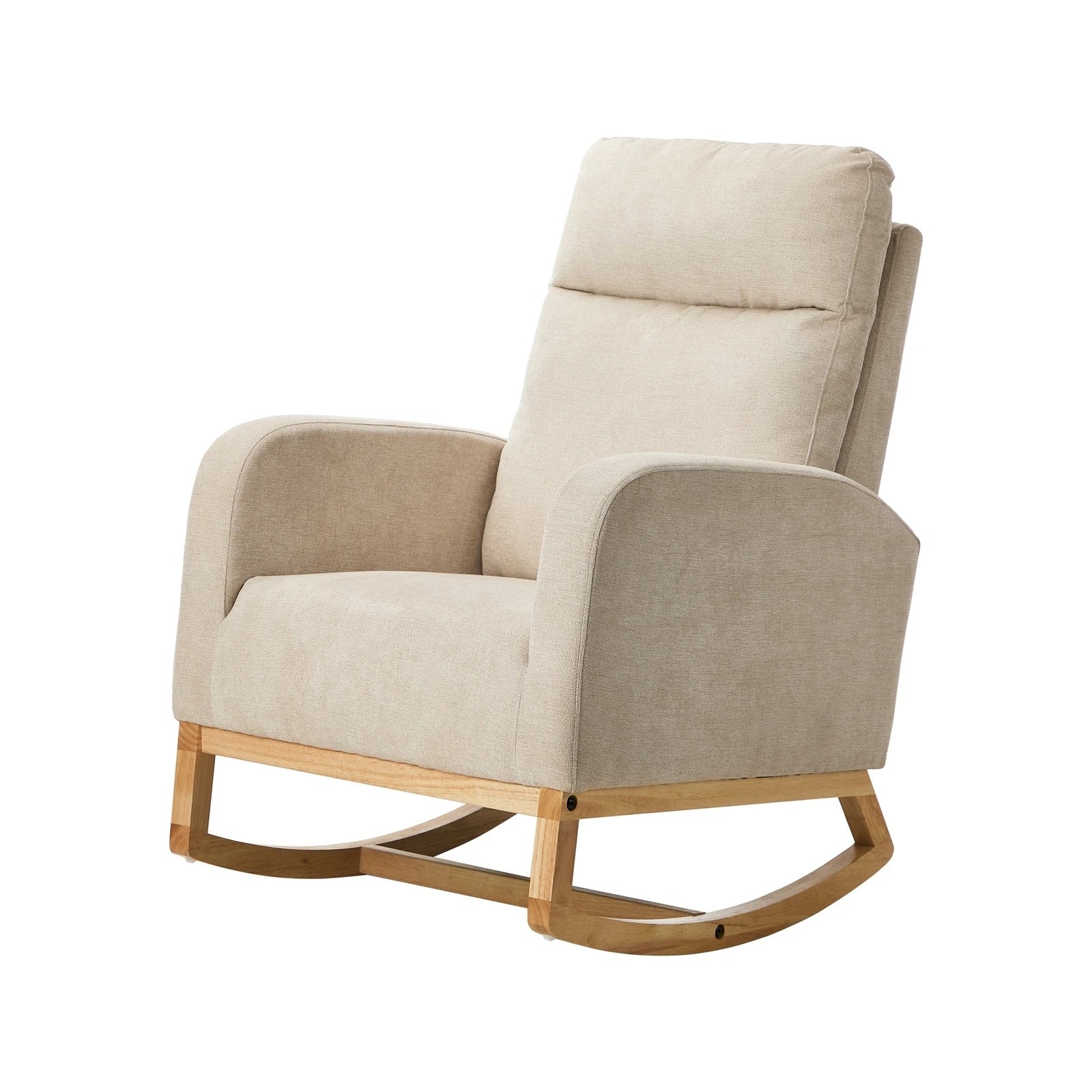 9 Oikiture 2x Rocking Armchair Linen Fabric Lounge Chair Accent Chair - Beige, 9 of 10