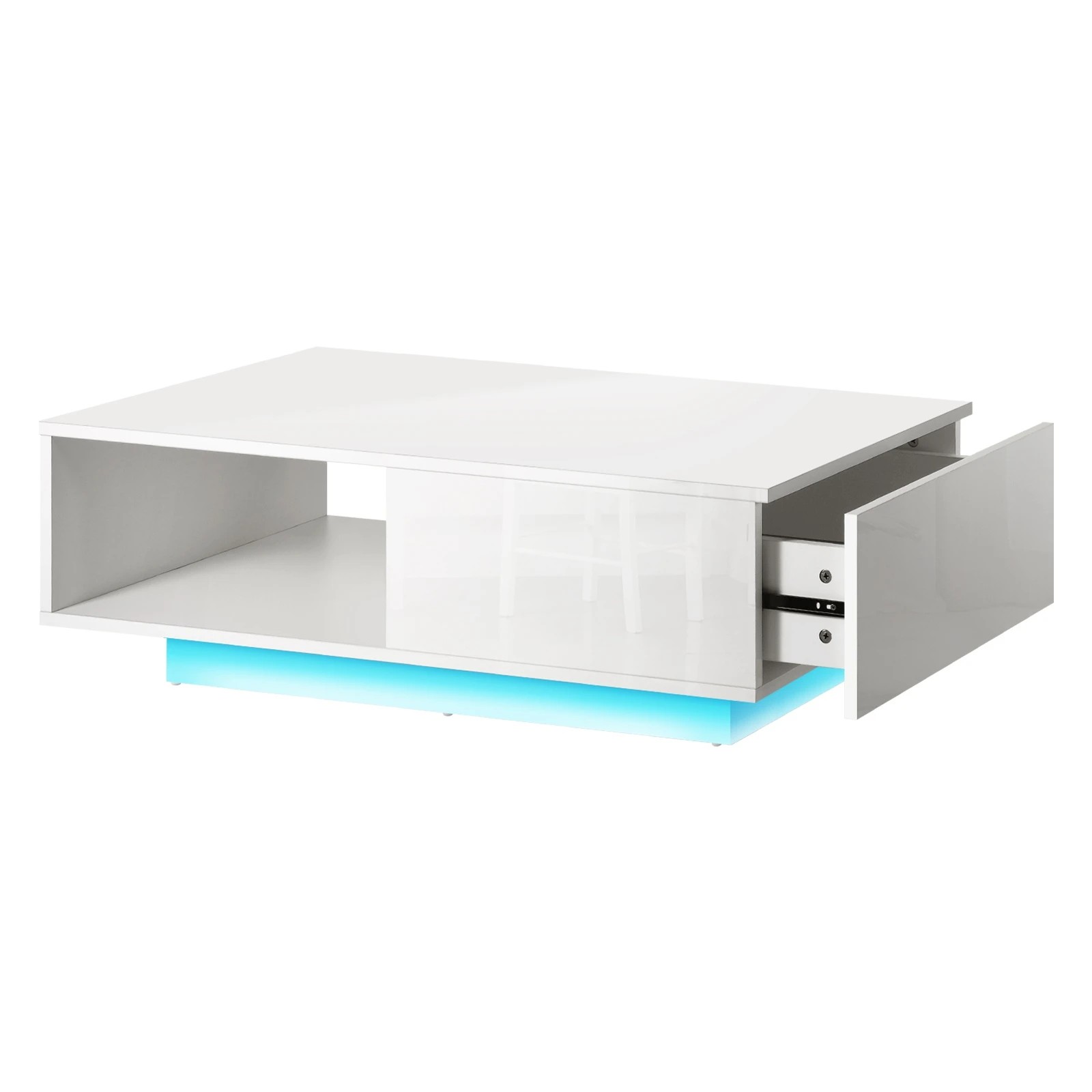 1 Oikiture Coffee Table Led Light High Gloss Storage Drawer Modern
 - White, 1 of 10