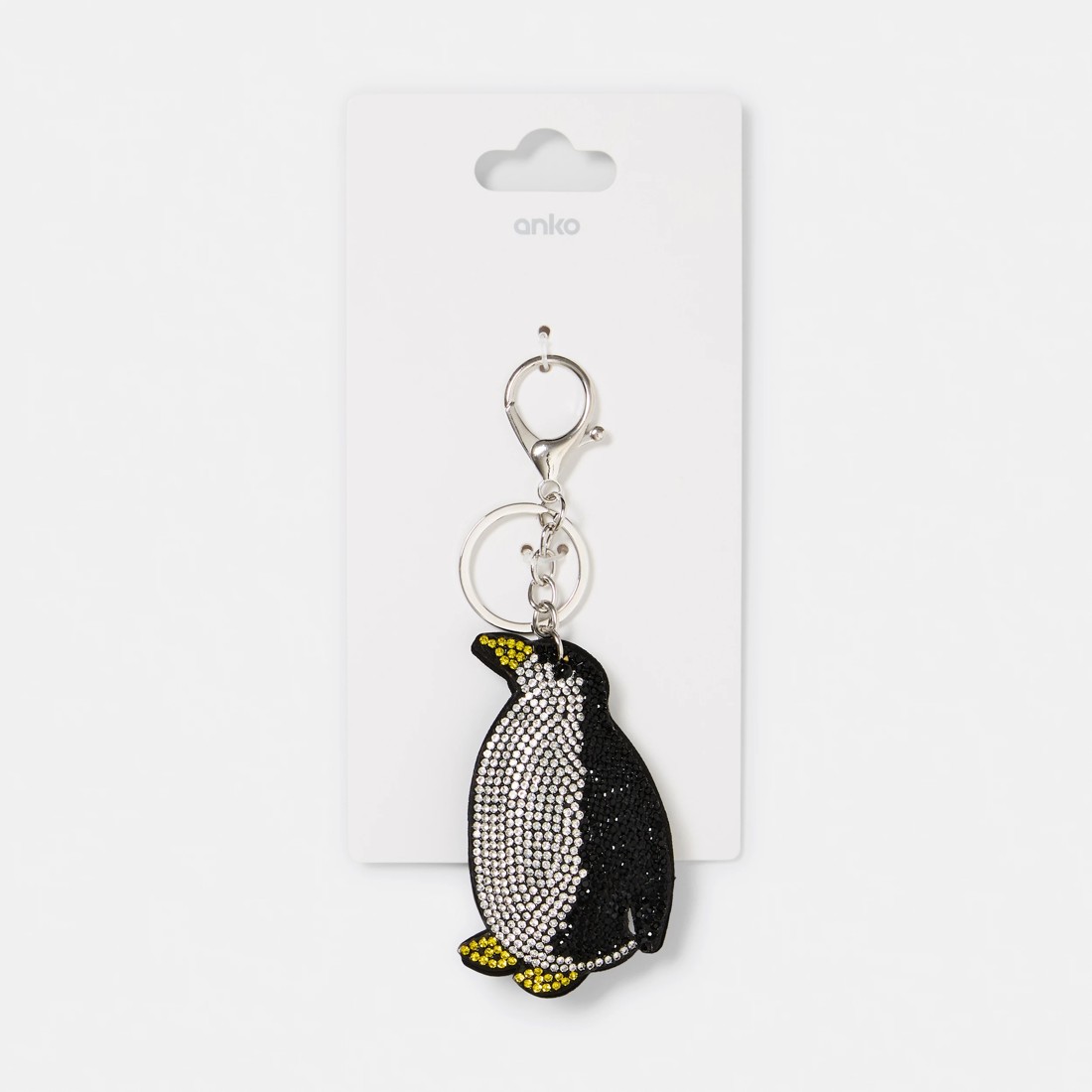 3 Sparkly Penguin Charm Keyring - Black, White, Yellow and Silver Tone, 3 of 3