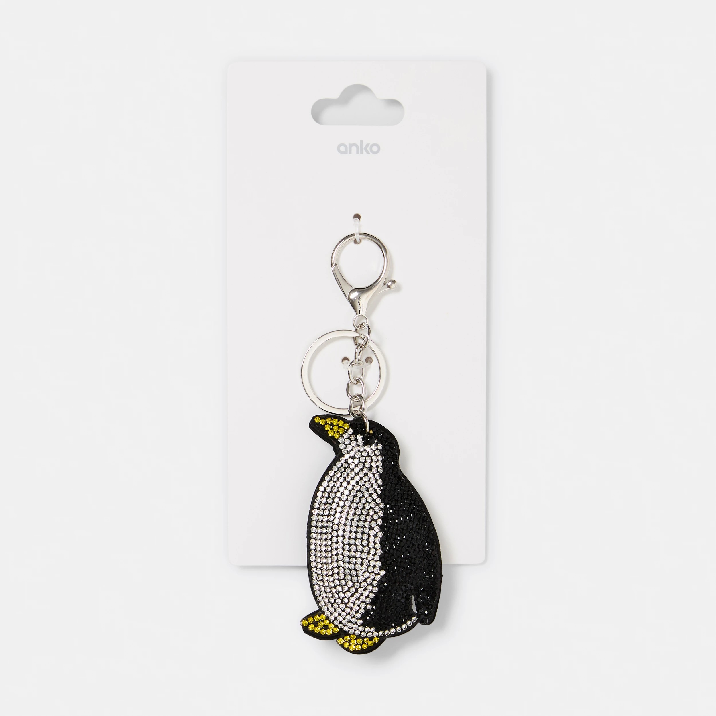 3 Sparkly Penguin Charm Keyring - Black, White, Yellow and Silver Tone, 3 of 3