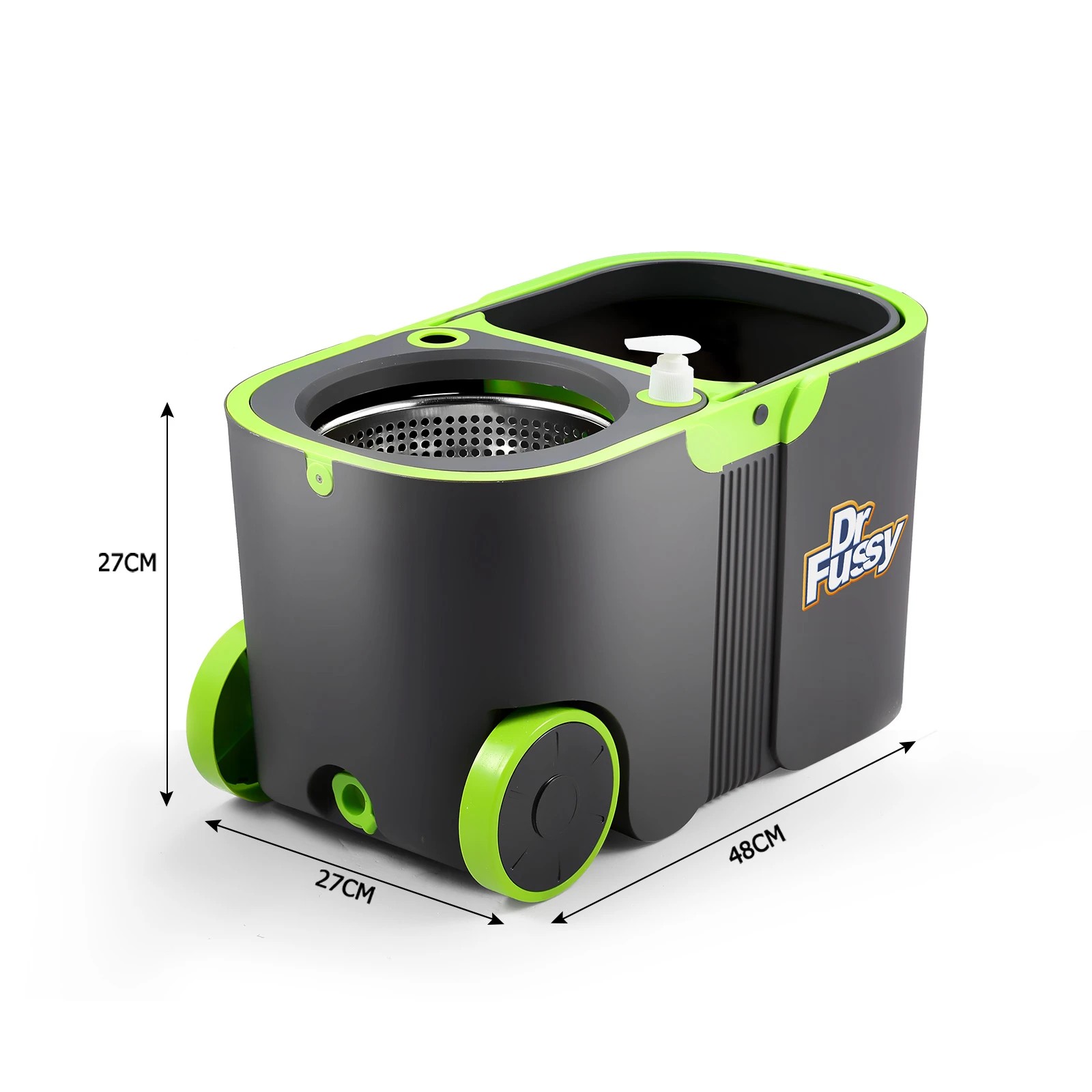 1 Dr FUSSY 360 Degree Spin Floor Mop Bucket System with 4 Extra Microfiber Heads, 1 of 8