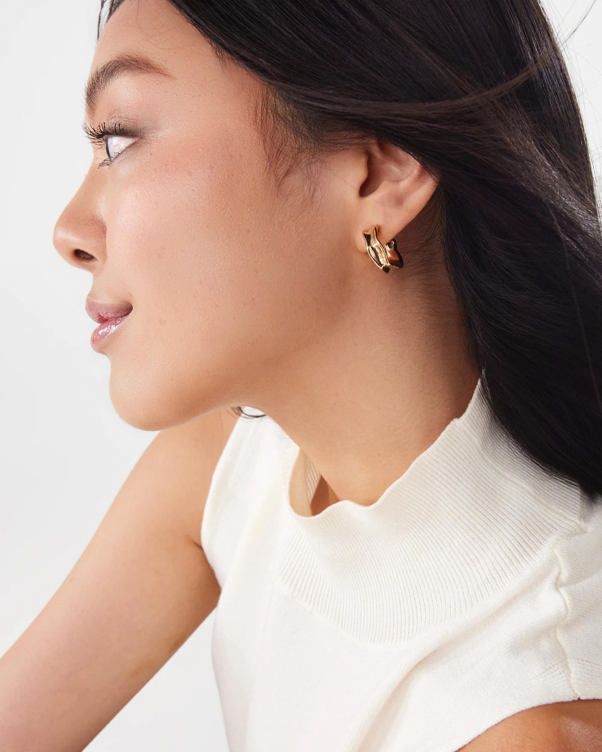 7 18K Gold Plated Organic Hoop Earrings Gold, 7 of 7