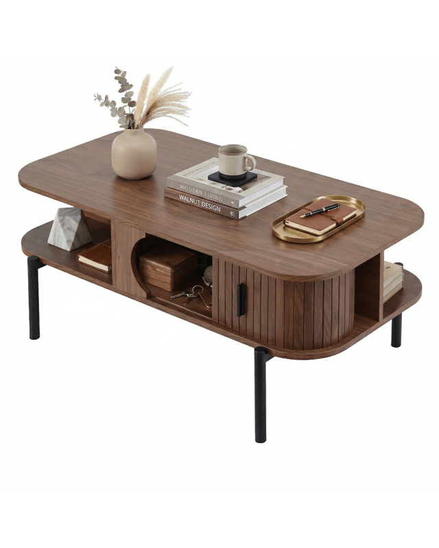 Artiss Coffee Table Living Room Center Table Shelf Cabinet - Nat
