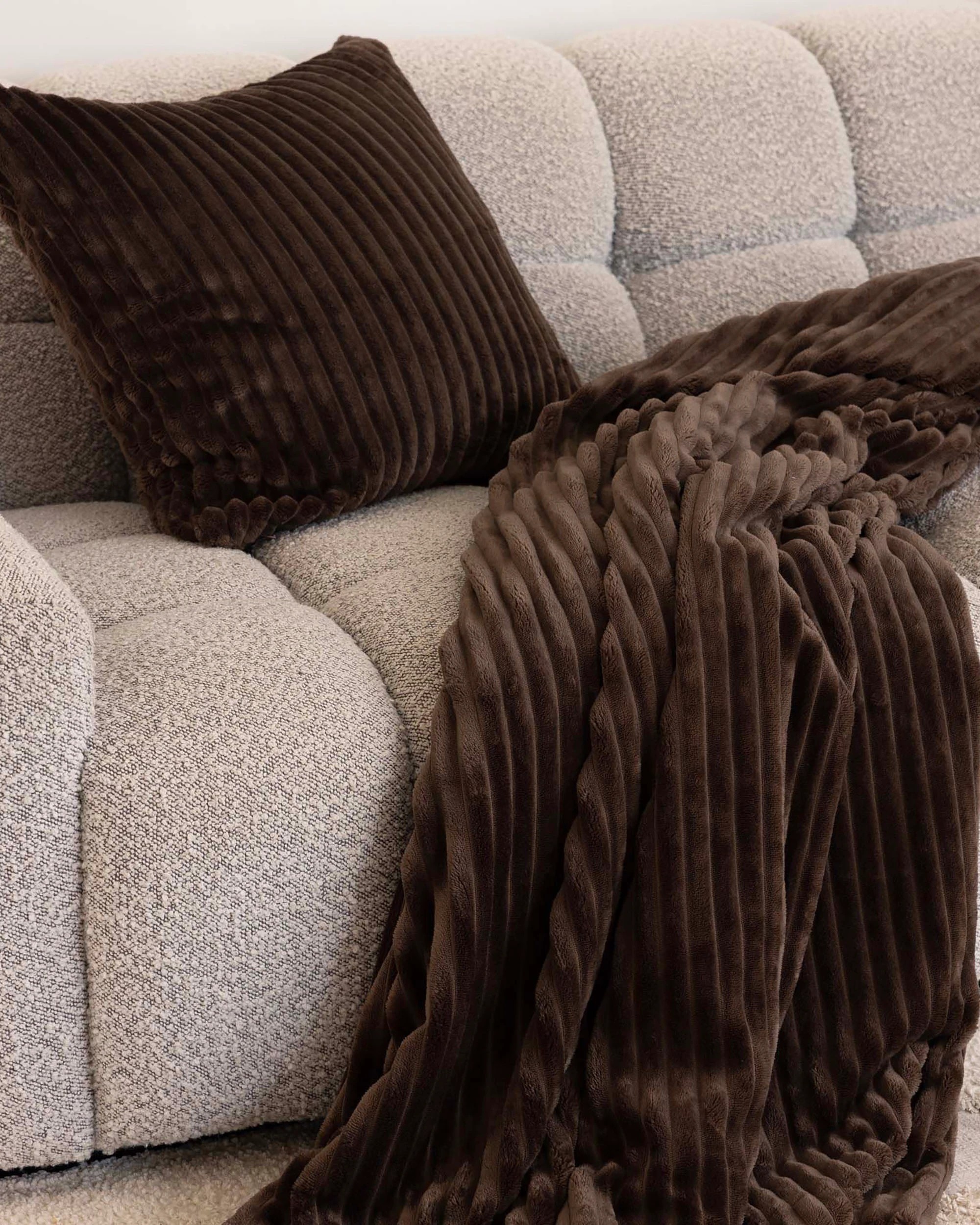 2 Bambury Channel Plush Velour Striped Square  Cushion Chocolate - Brown, 2 of 3