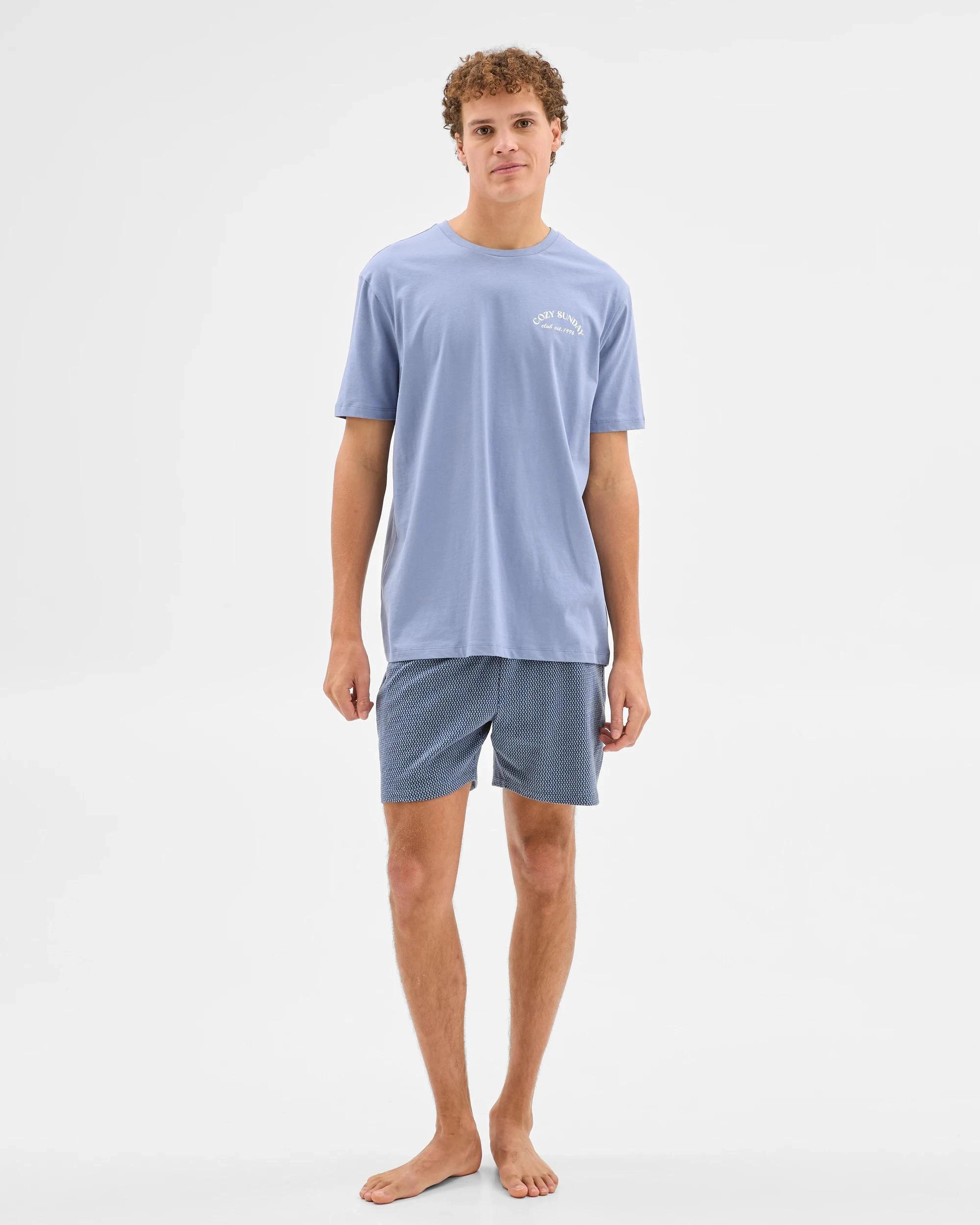 1 Australian Cotton Blend Mens Short Pyjama Set - Maxx GREY + NAVY, 1 of 8