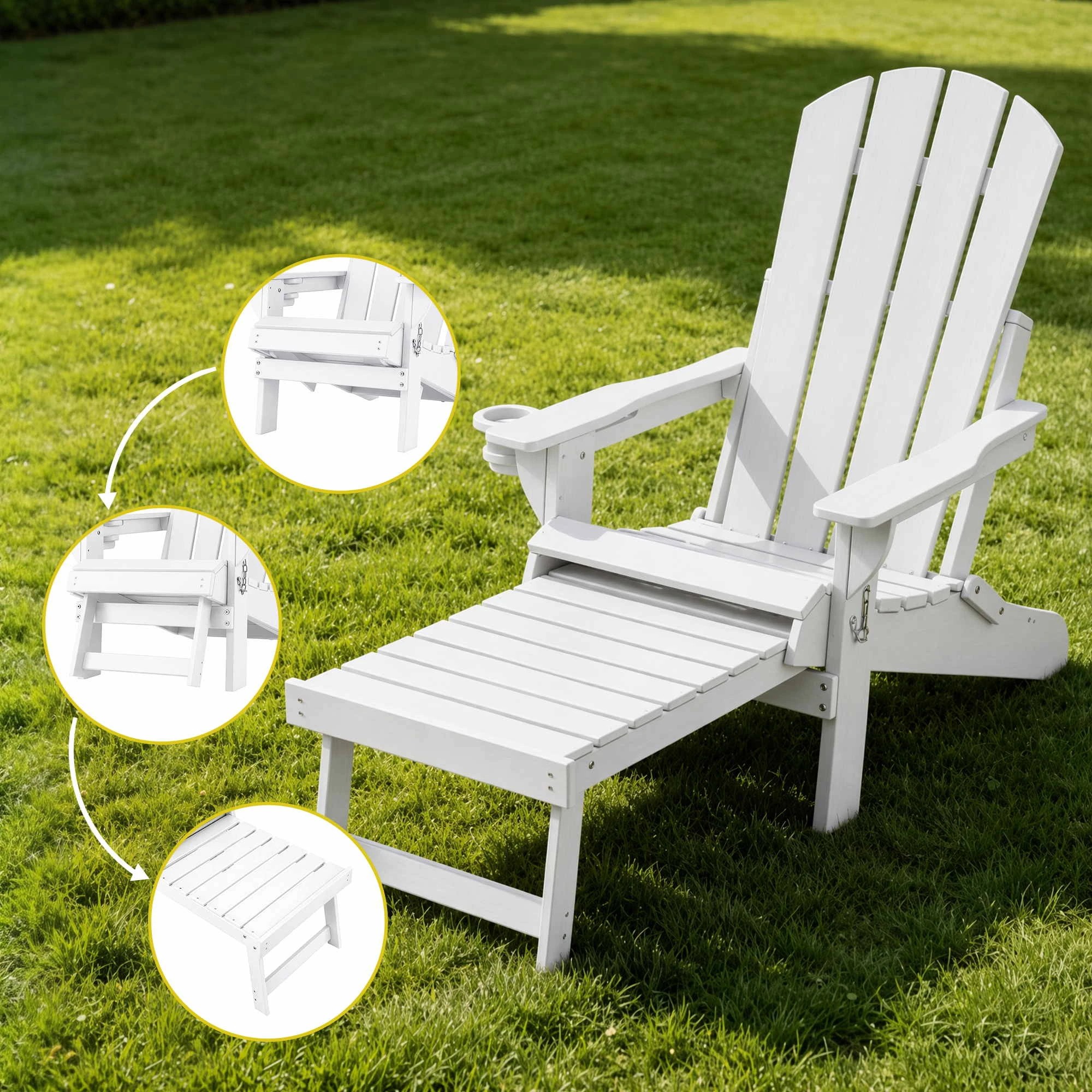 7 Gardeon Folding Sun Lounger Adirondack Chair Outdoor Lounge Setting HDPE Recliner Footrest - White, 7 of 9