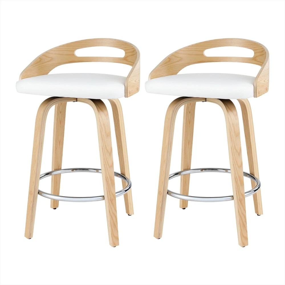 1 Artiss 2x Bar Stools Swivel Dining Chairs Low Back Counter Seat PU - White, 1 of 5