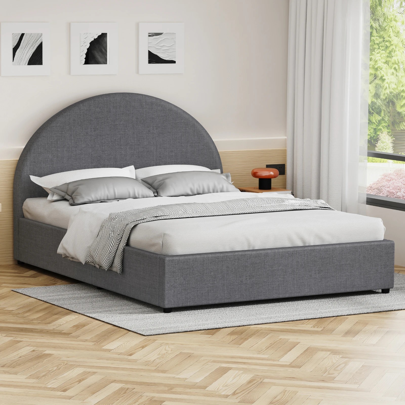 2 Alfordson Bed Frame King Size Gas Lift Base With Storage Fabric Howell - Grey, 2 of 10