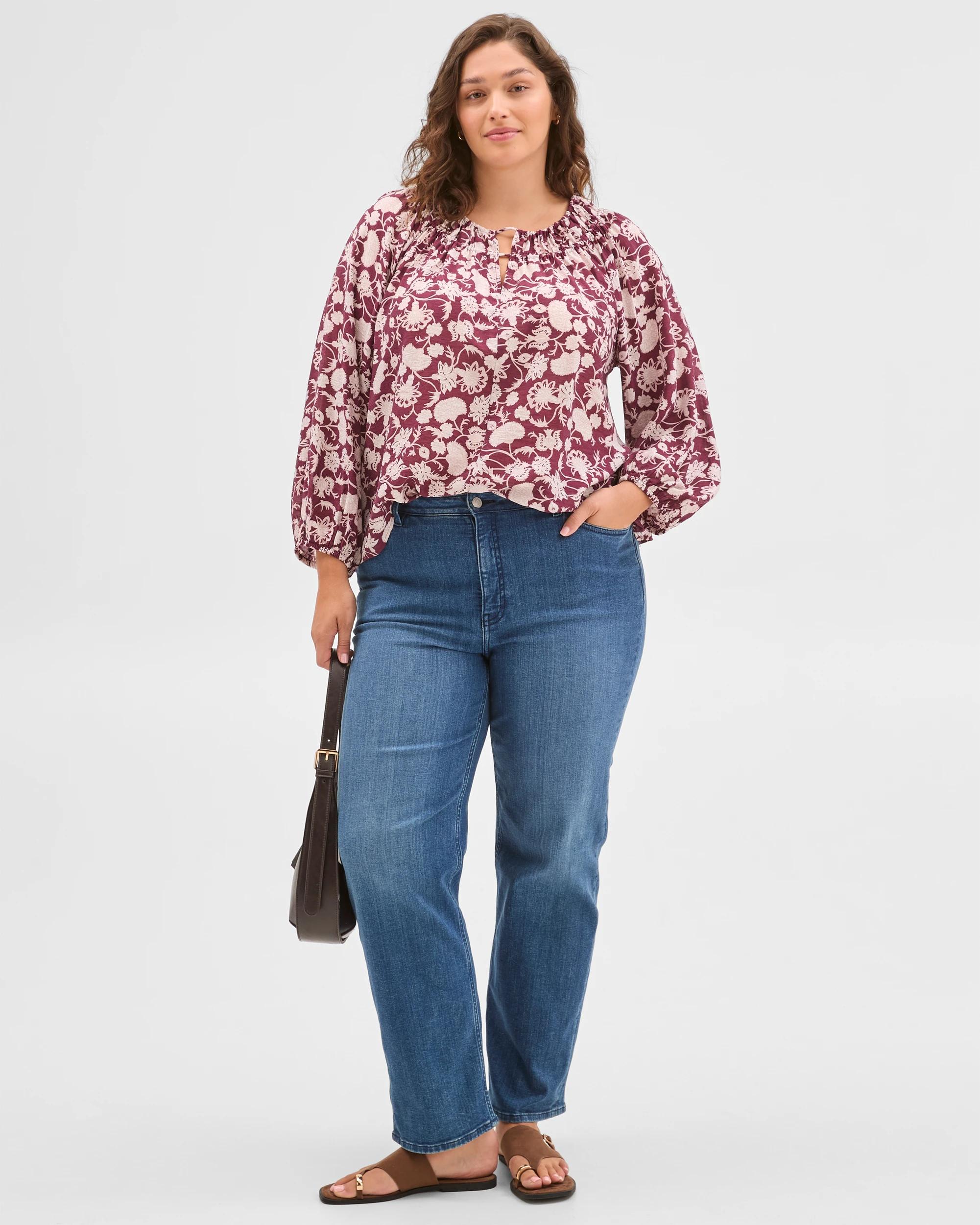 1 Target Curve Plus Size Long Sleeve Neck Detail Blouse PINOT FLORAL, 1 of 6