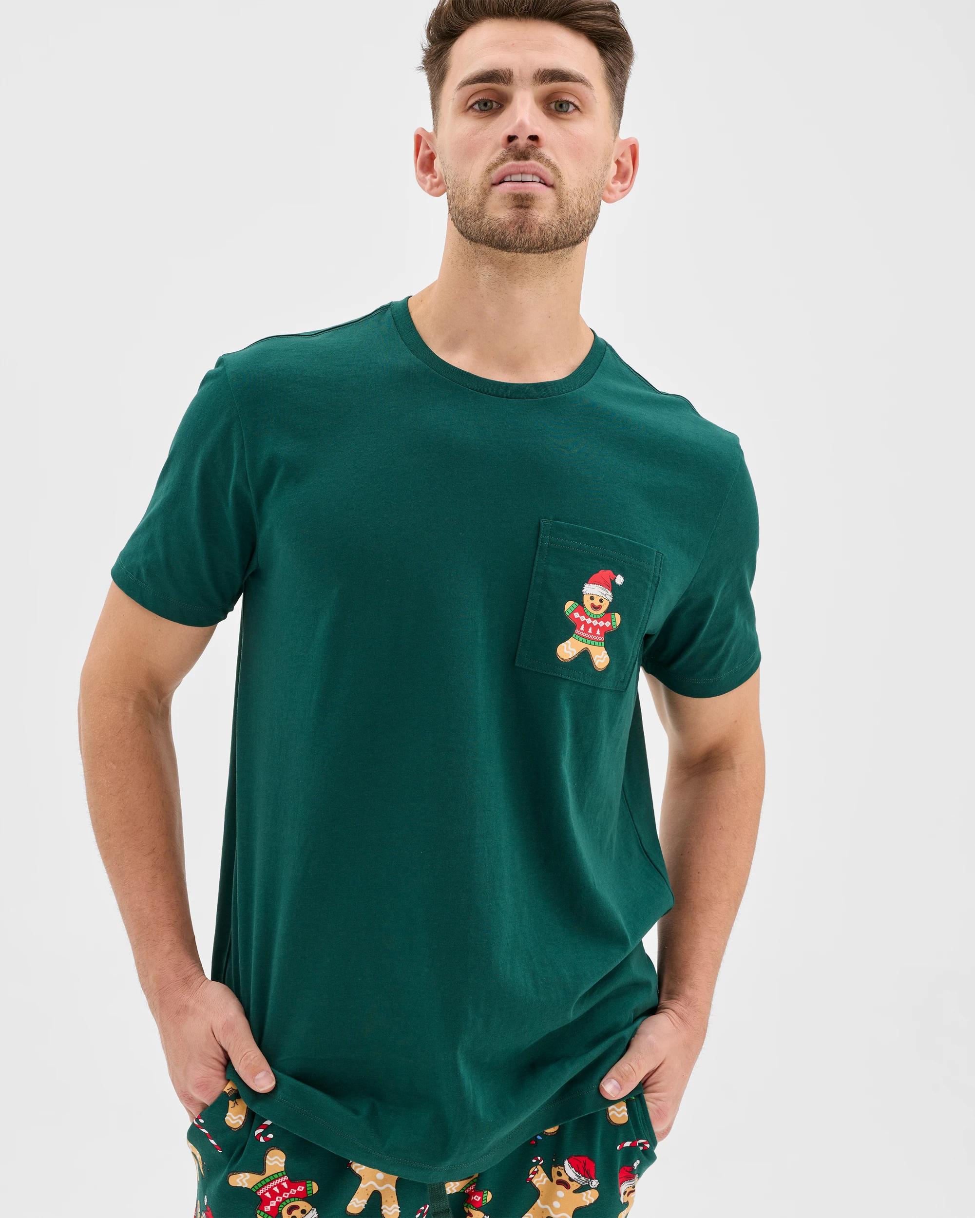 4 Maxx Australian Cotton Short Sleeve Top & Shorts Christmas Pyjama Set GREEN CHRISTMAS GINGERBREAD, 4 of 7