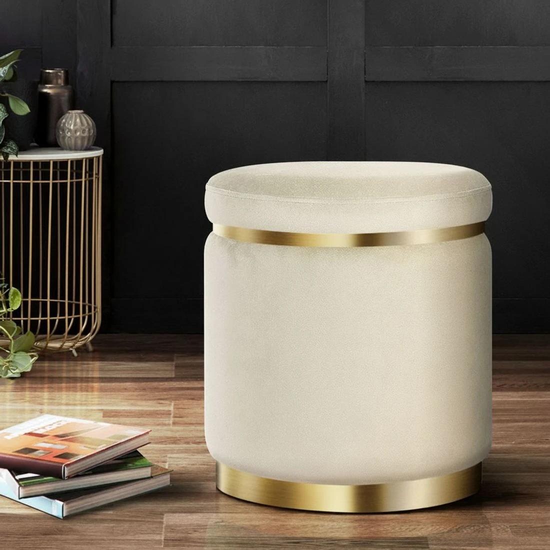 6 Artiss Ottoman Foot Stool Round Velvet - Beige, 6 of 6