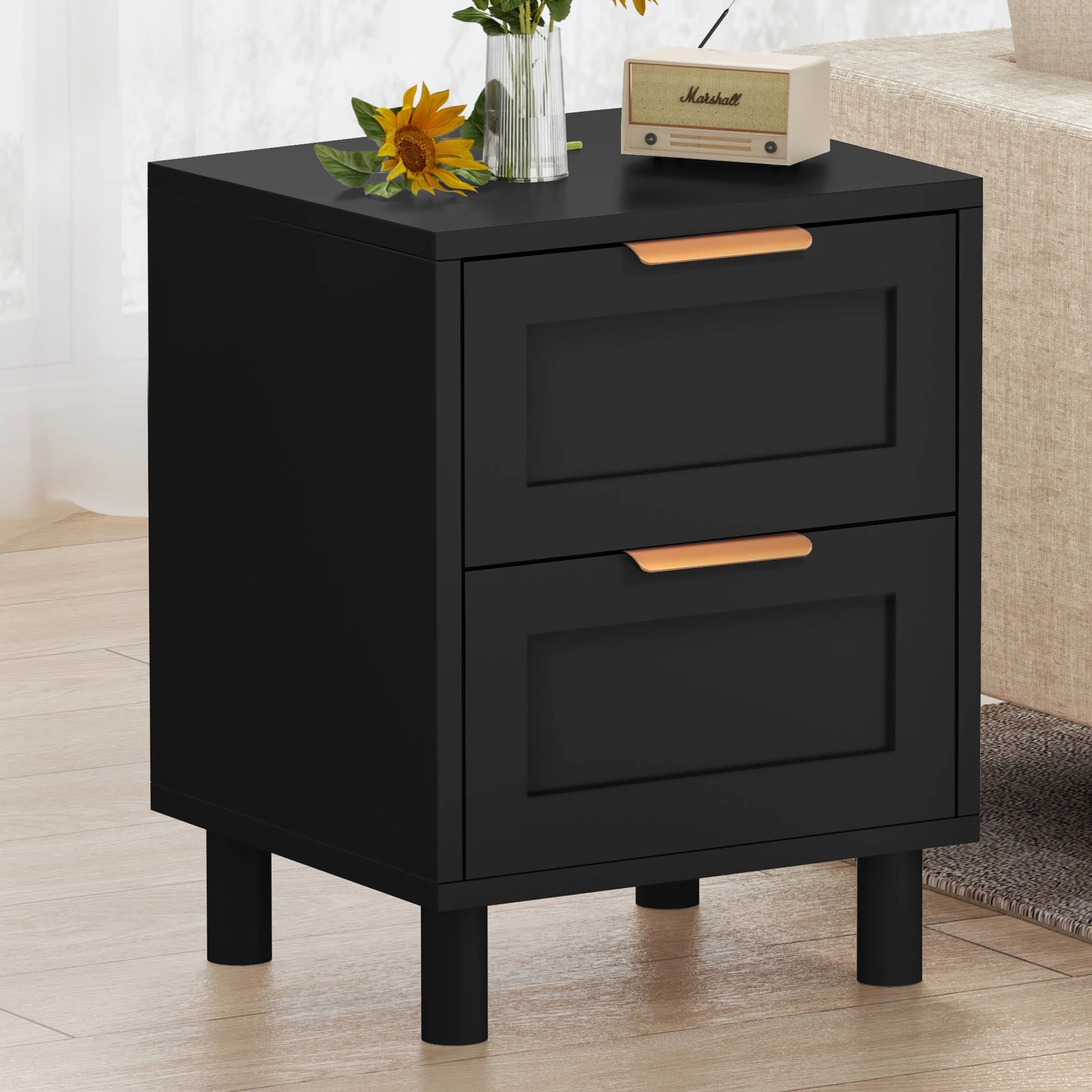 4 Alfordson 2x Bedside Table Side Storage Nightstand 2 Drawers Cabinet - Black, 4 of 10