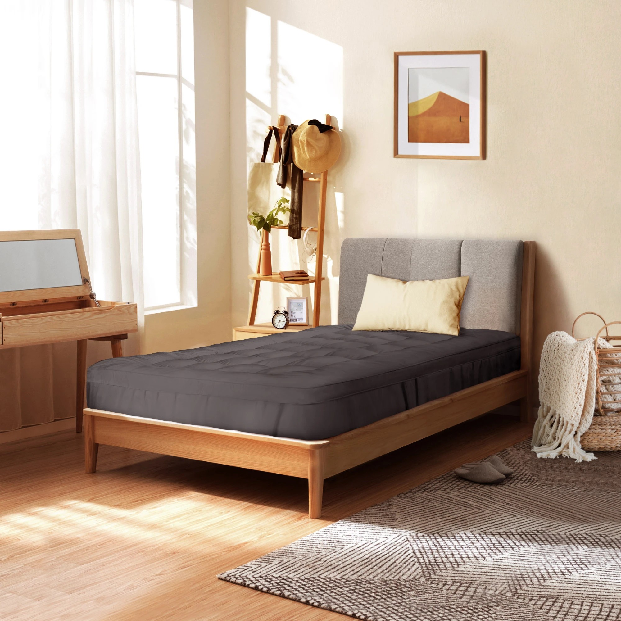 3 Bedra Bedding Mattress Topper Protector Bamboo Fibre Single Size - Grey, 3 of 8