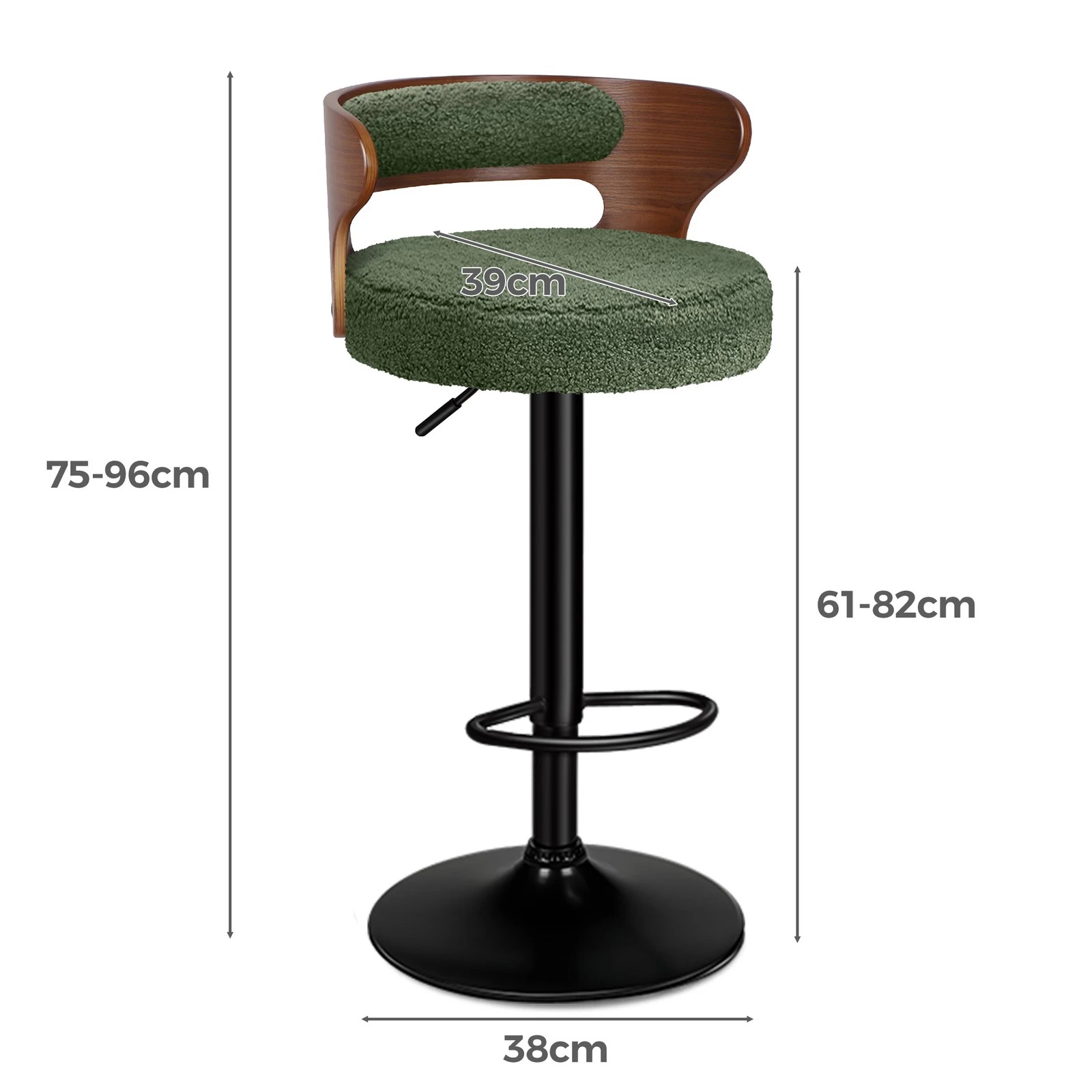 4 Alfordson 4x Bar Stool Kitchen Swivel Chair Wooden Boucle Ramiro - Green, 4 of 10