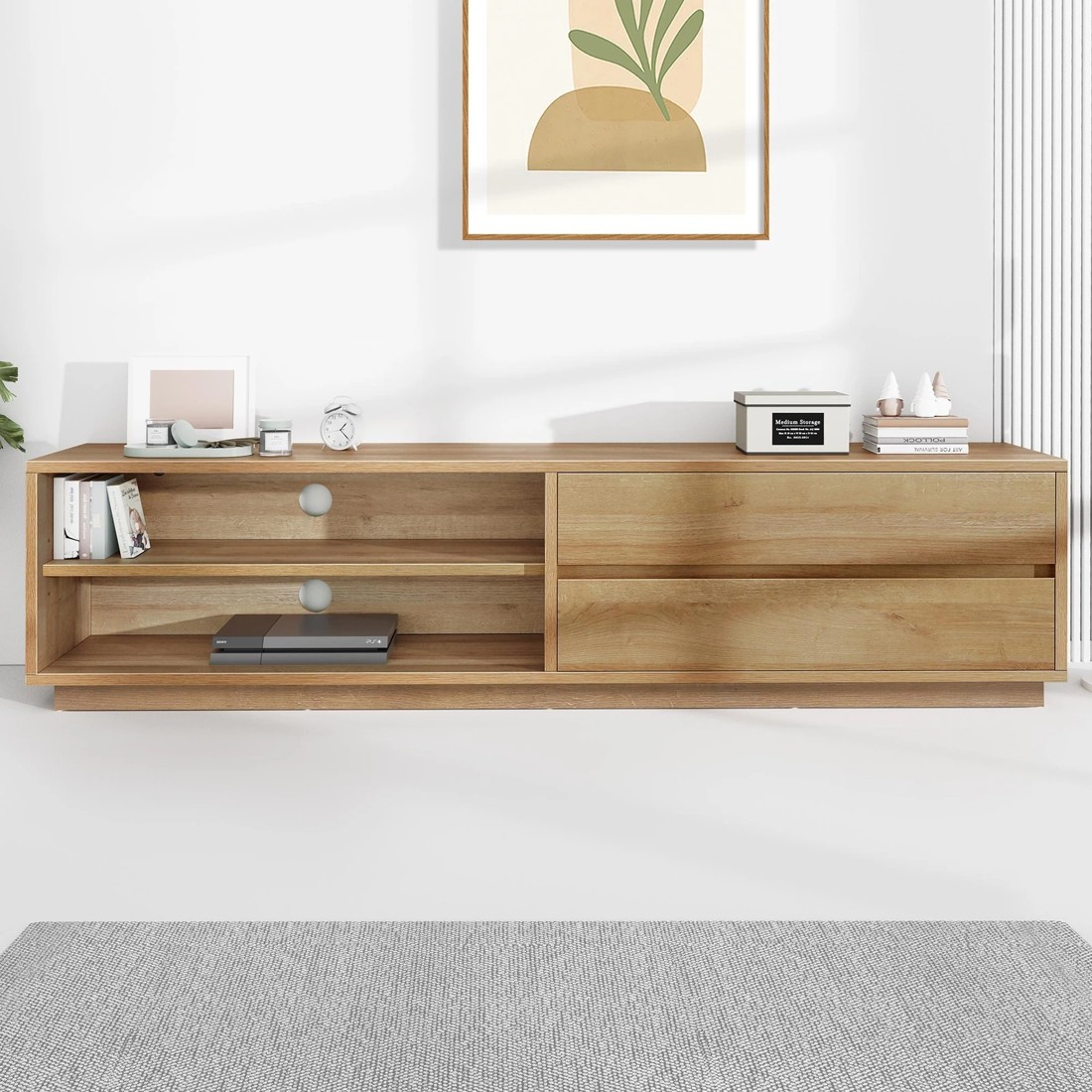 4 Alfordson Entertainment Unit TV Cabinet Stand Storage Drawer 180cm - Oak, 4 of 10