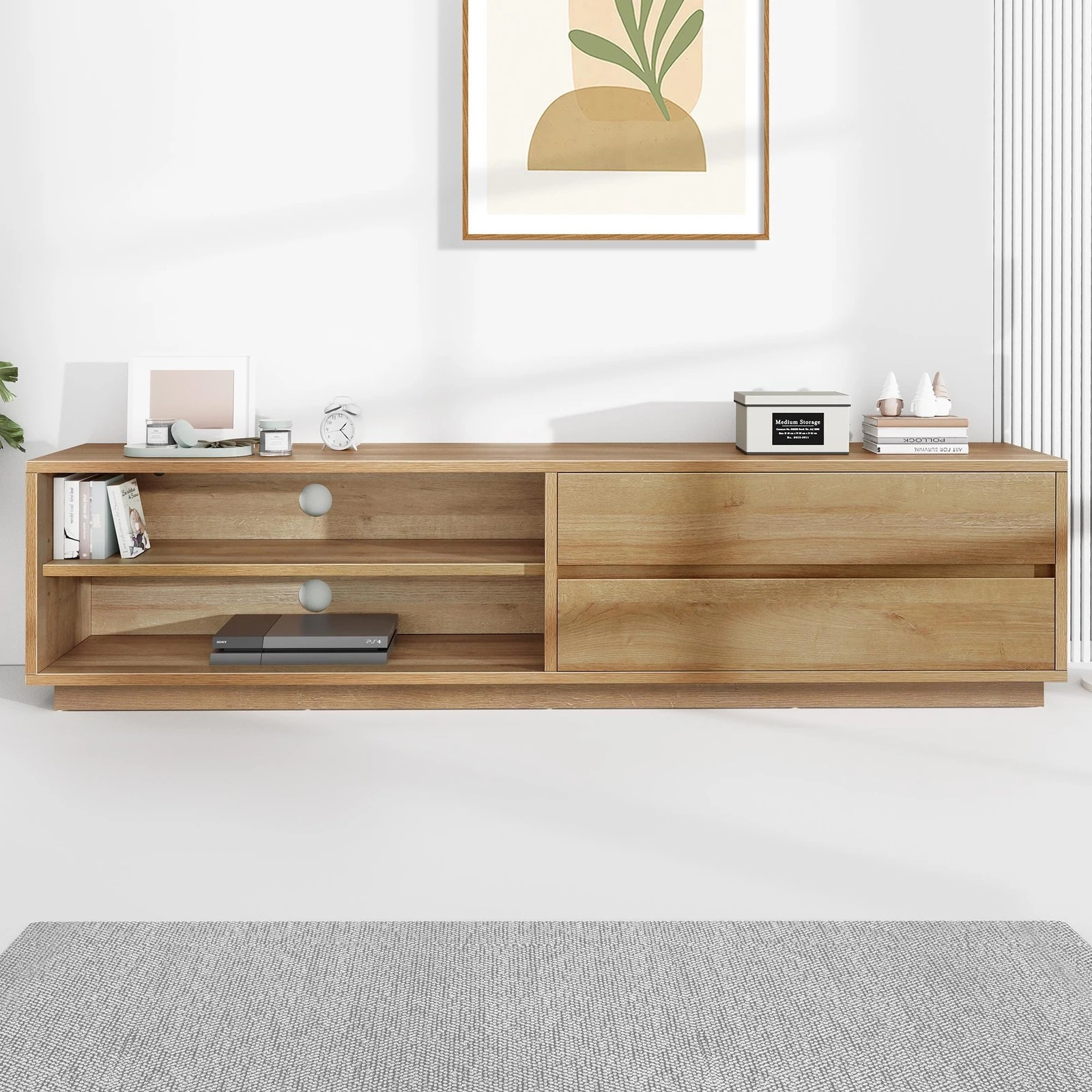 4 Alfordson Entertainment Unit TV Cabinet Stand Storage Drawer 180cm - Oak, 4 of 10