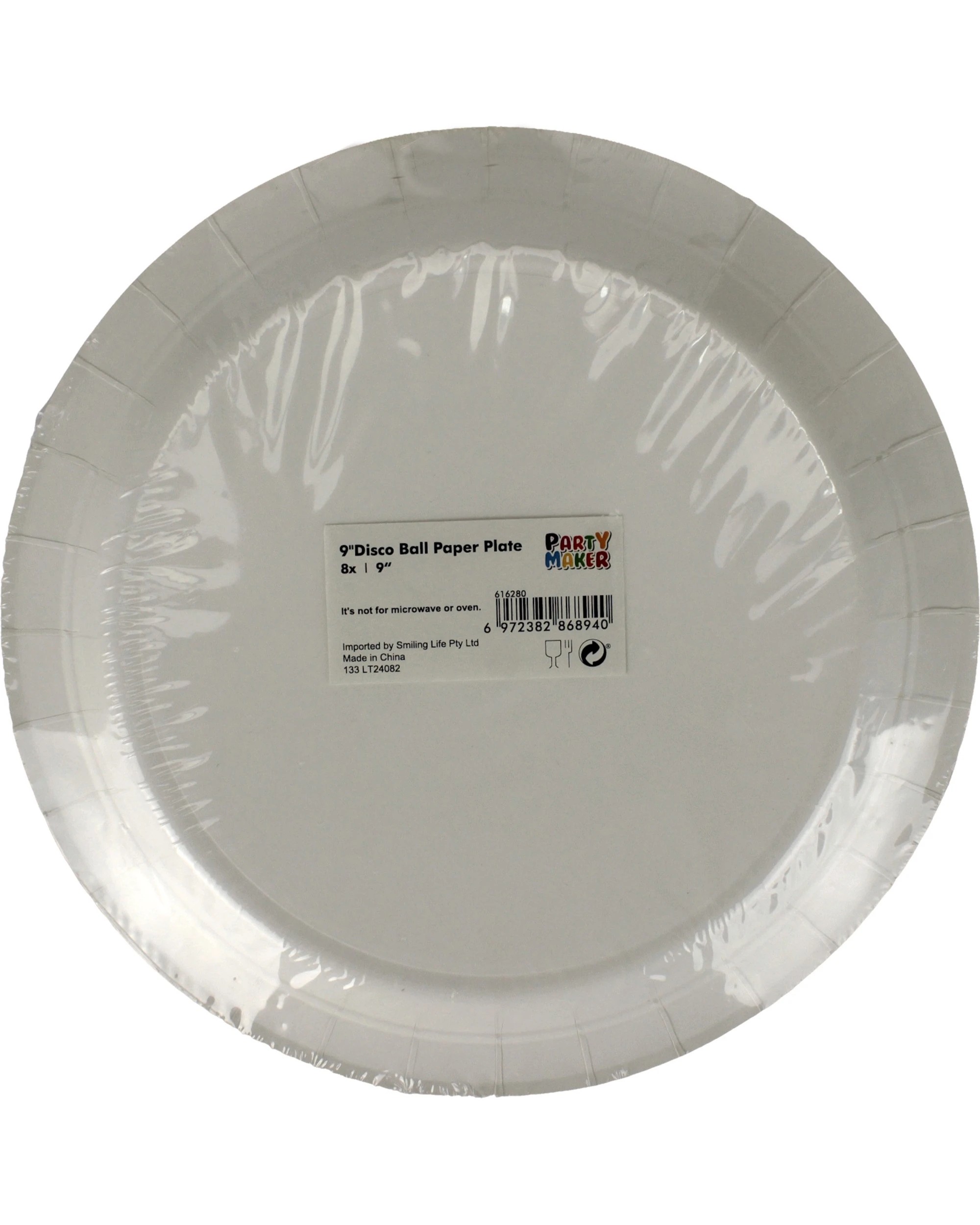 3 Party Maker Silver Disco Ball Paper Plates 22.5cm Pack of 8 - Silver, 3 of 3