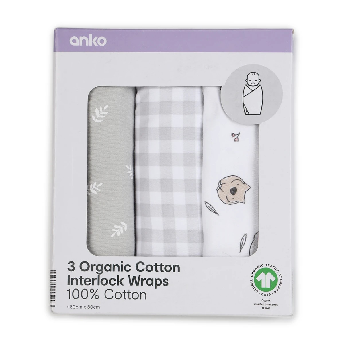 1 3 Pack Organic Cotton Interlock Wraps - Australiana, 1 of 7