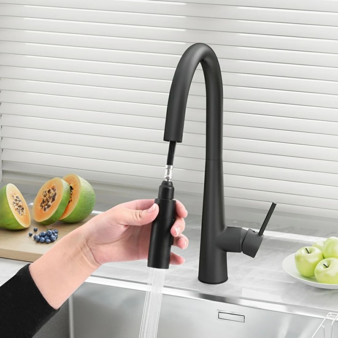 2 Cefito Kitchen Mixer Tap Pull Out Round 2 Mode Sink Basin Faucet Swivel WELS - Black, 2 of 4