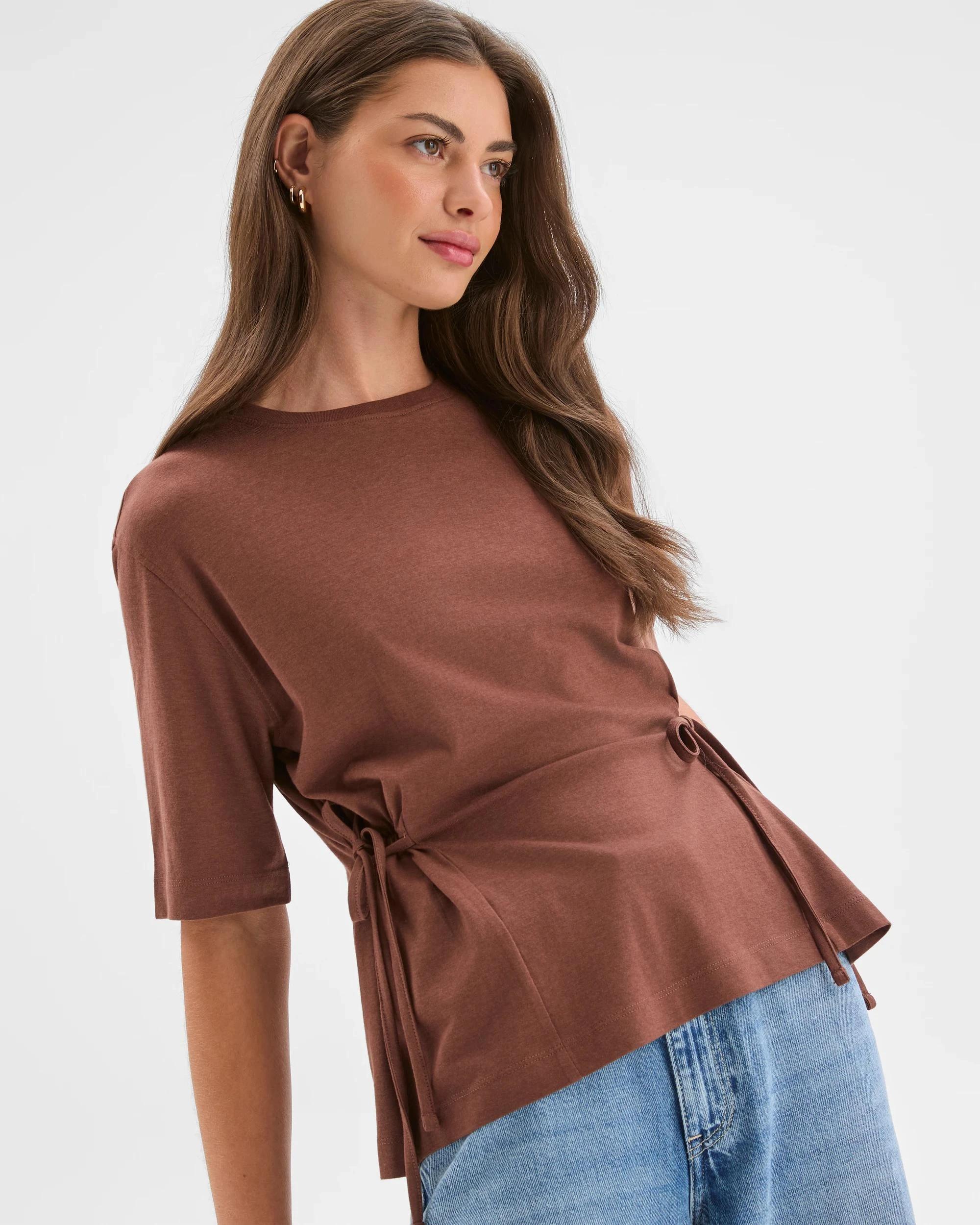 3 Target Petites Petites Australian Cotton Blend Short Sleeve Tie Waist T-Shirt SOFT BROWN, 3 of 7