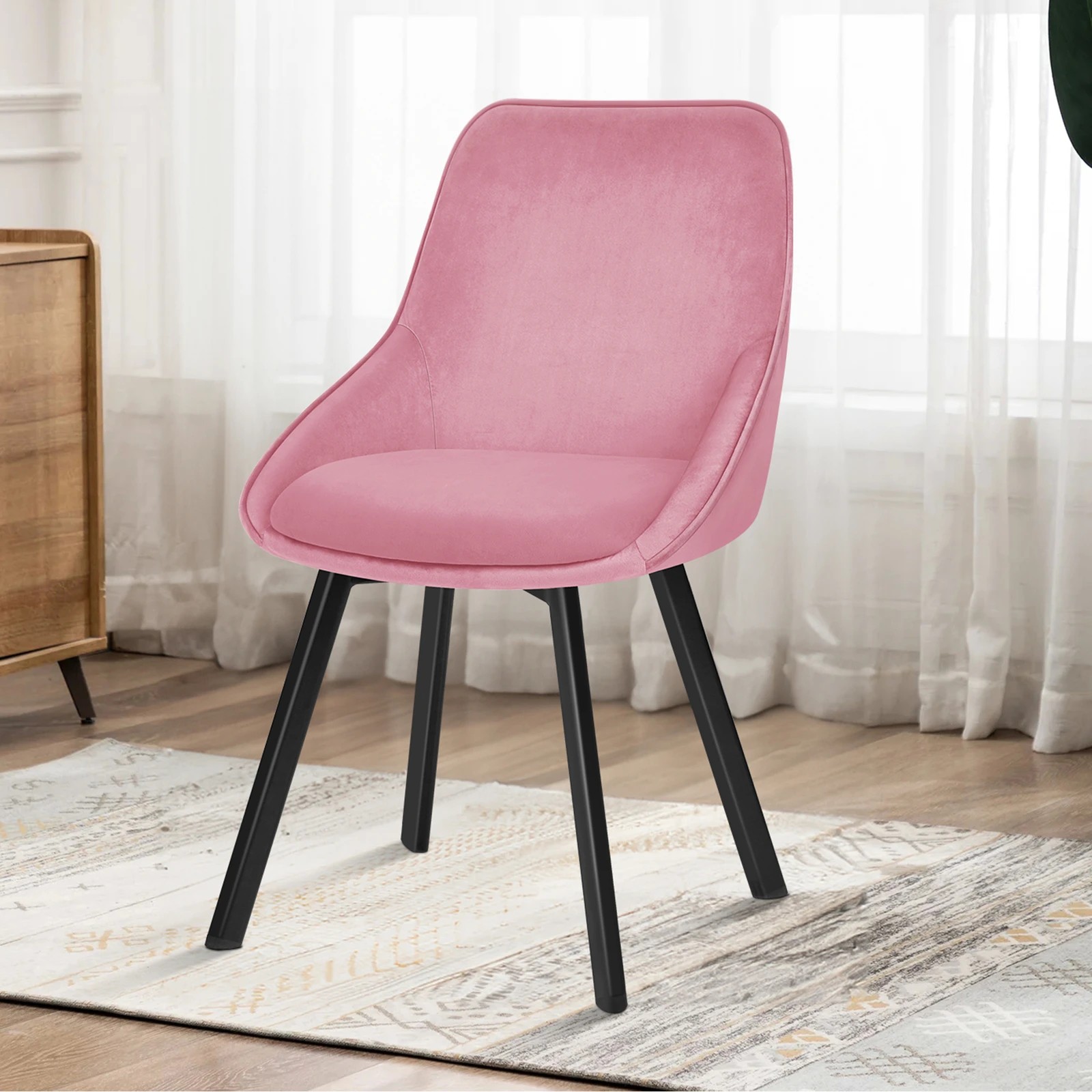 6 Alfordson 4x Dining Chairs Accent Kitchen Swivel Lounge Padded Seat Velvet - Pink, 6 of 8