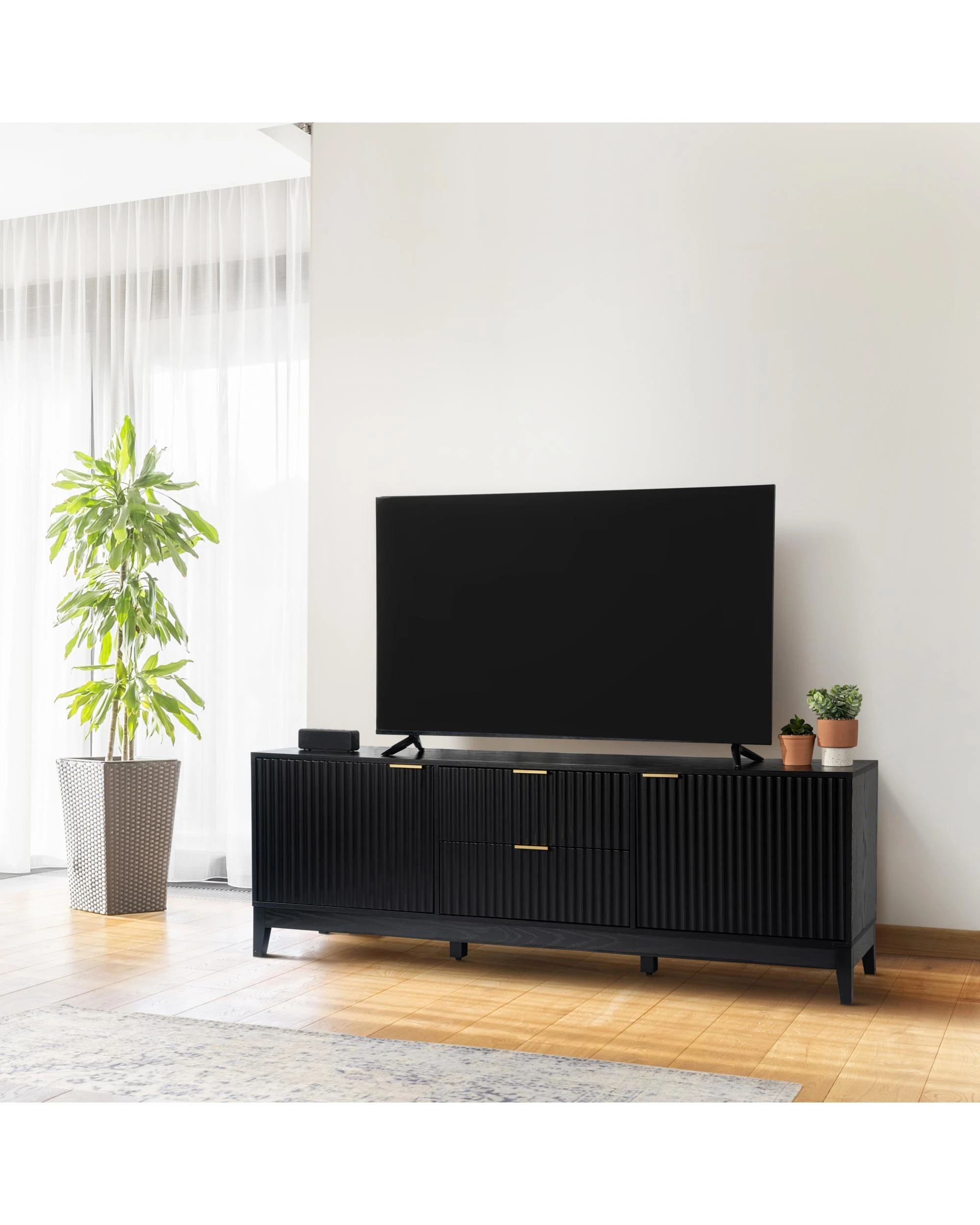 3 Kodu Entertainment Unit TV Cabinet 180cm 2 Doors 2 Drawers - Black, 3 of 10