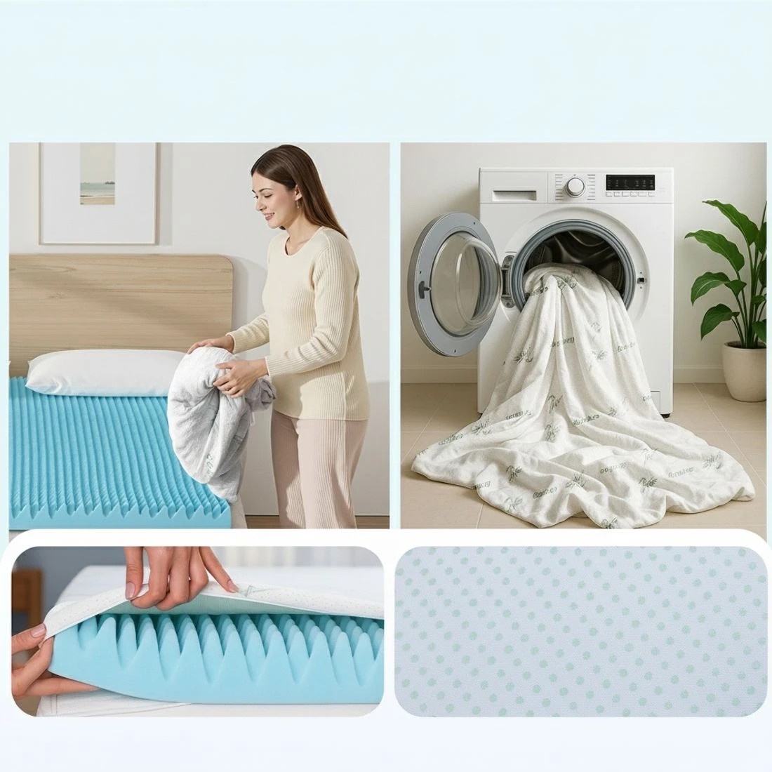 8 Giselle 8cm Memory Foam Mattress Topper Gel Egg Crate Foam Bamboo Queen - Blue, 8 of 9
