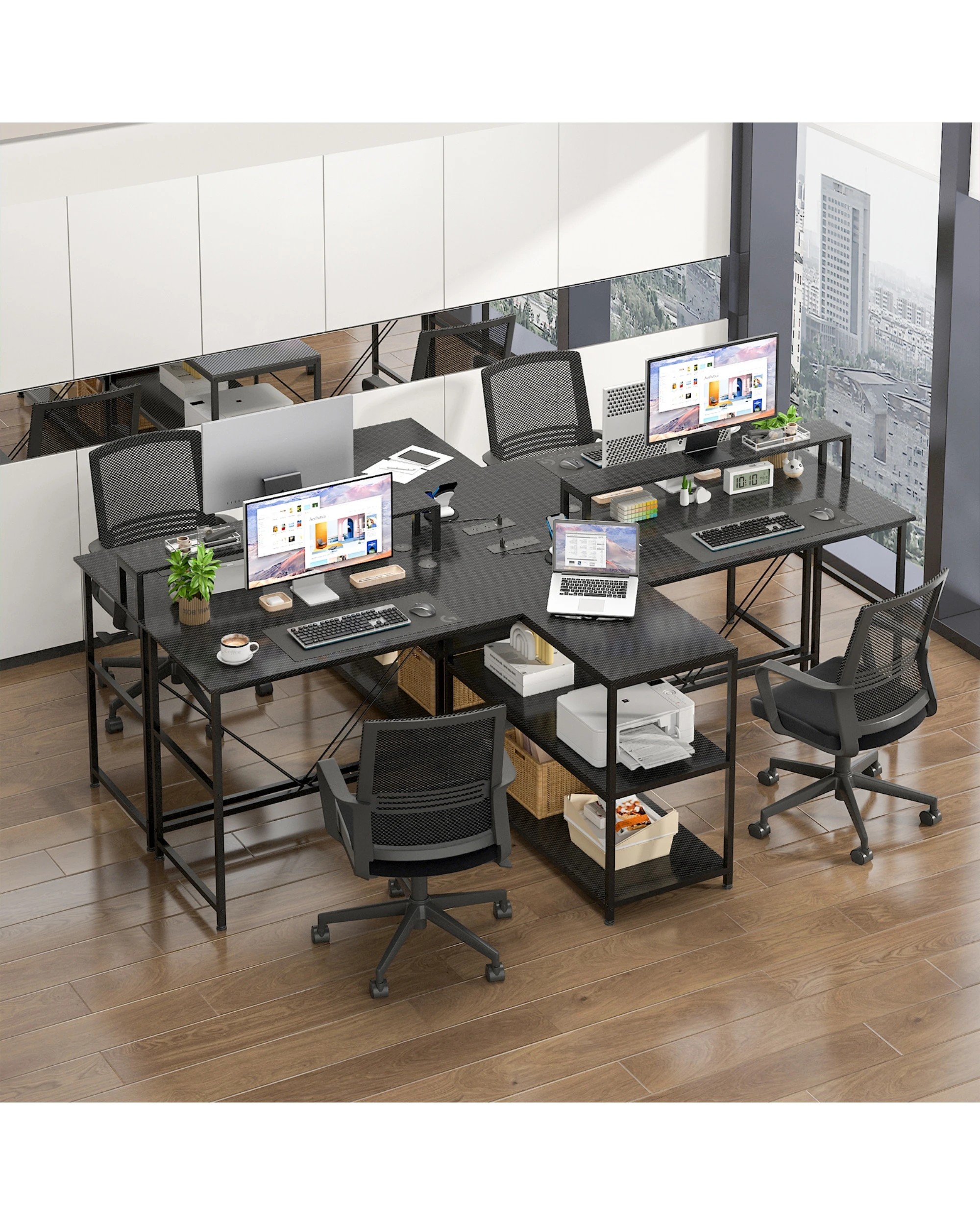 Advwin 236cm 2 Person LED Computer Desks w/ Power Outlets Extra Long ...